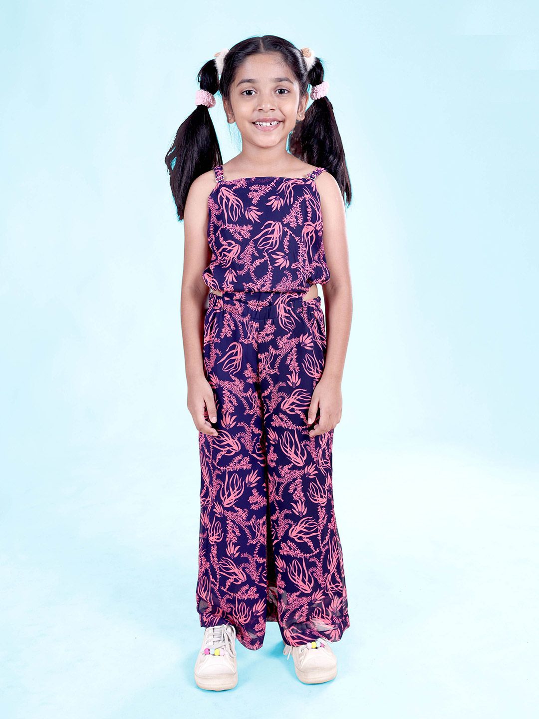 KiddoPanti Girls Printed Basic Jumpsuit