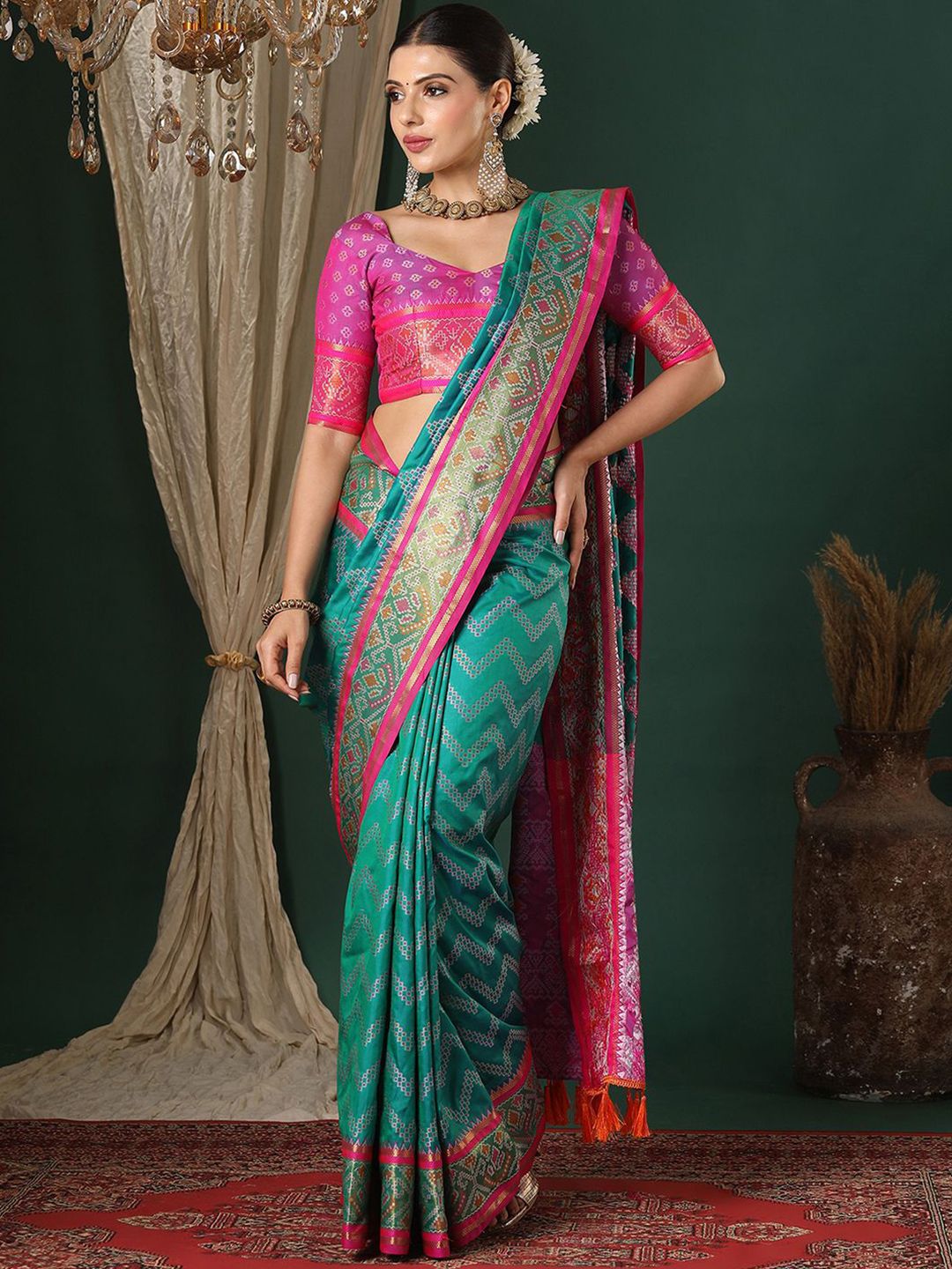 Satrani Women Woven Design Zari Silk Blend Designer Patola Saree