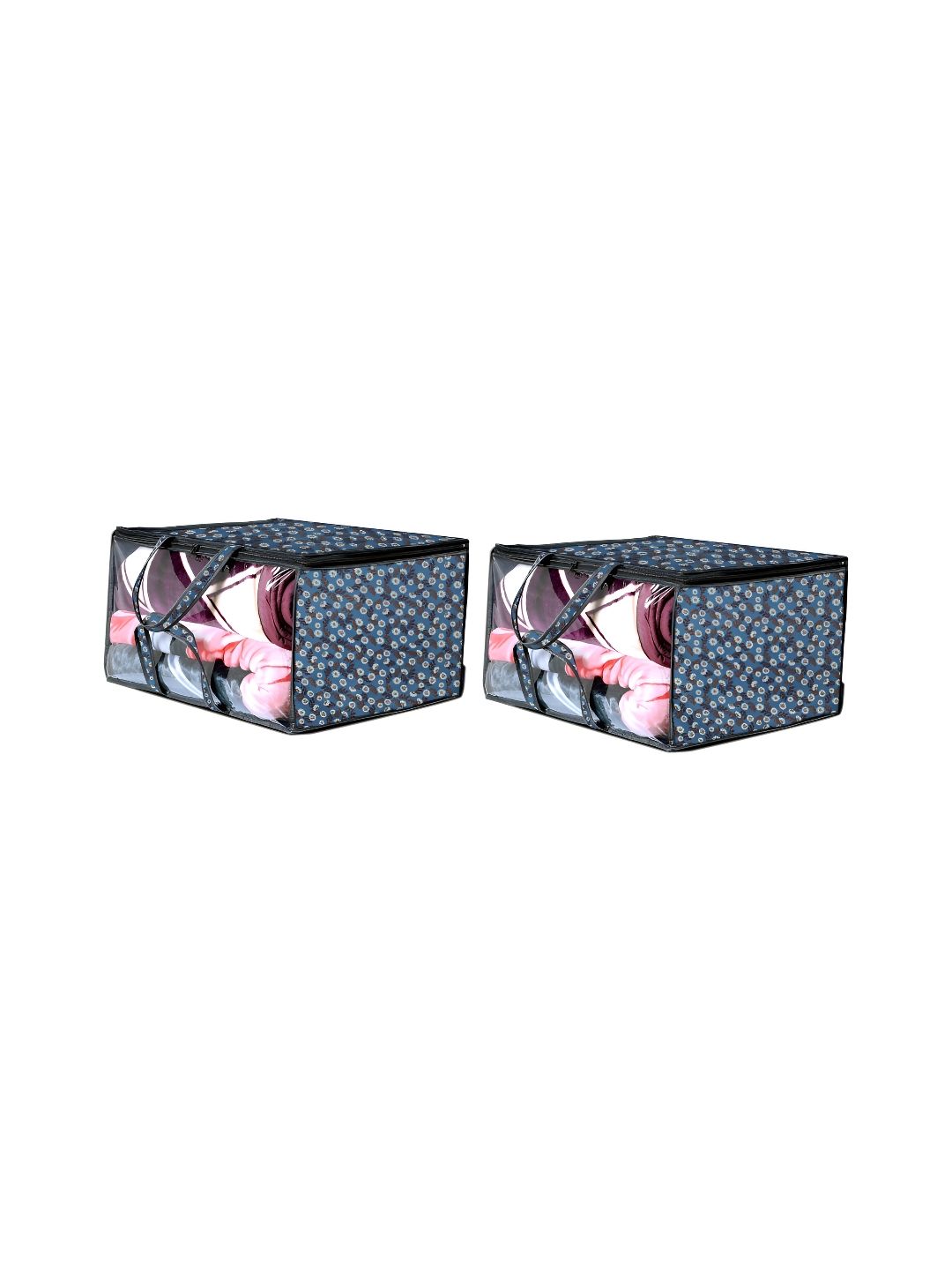 Stylista Grey 2 Pieces Floral Printed Water Resistant Zippered Multi-Utility Organisers