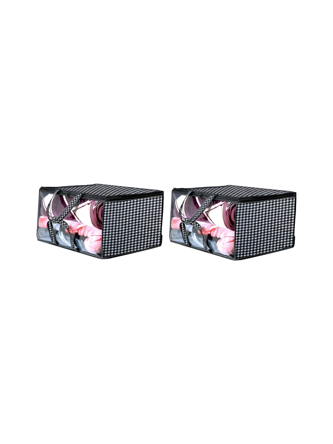 Stylista White & Black 2 Pieces Checked Water Resistant Zippered Multi-Utility Organisers