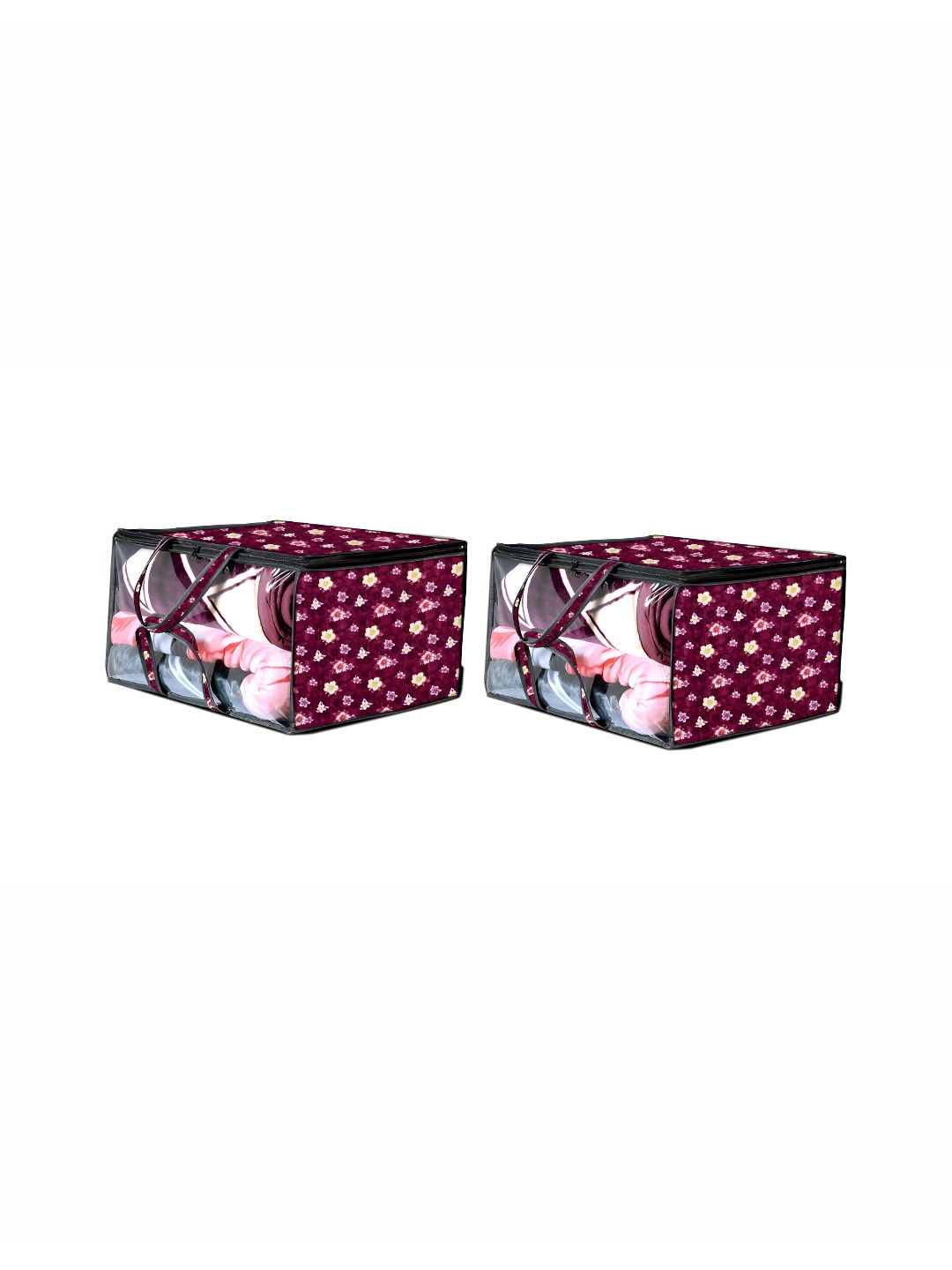 Stylista Red 2 Pieces Floral Printed Water Resistant Zippered Multi-Utility Organisers