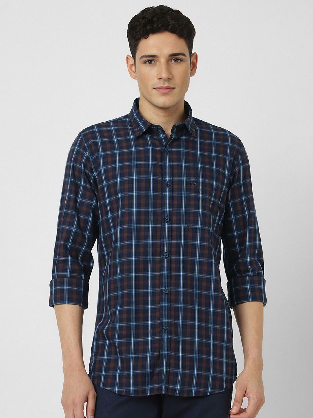 Peter England Casuals Men Tartan Checked Slim Fit Cotton Shirt