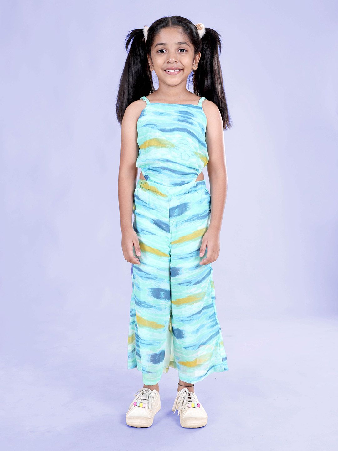 KiddoPanti Girls Printed Square Neck Basic Jumpsuit