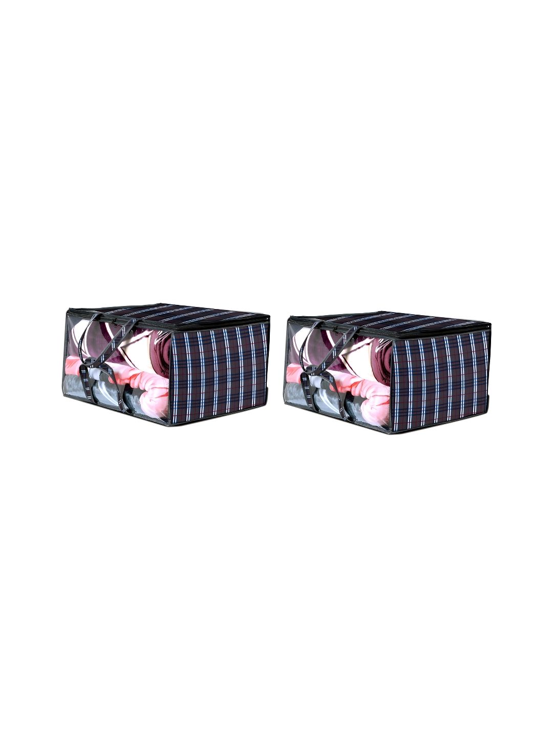Stylista Grey & White 2 Pieces Checked Water Resistant Zippered Multi-Utility Organisers