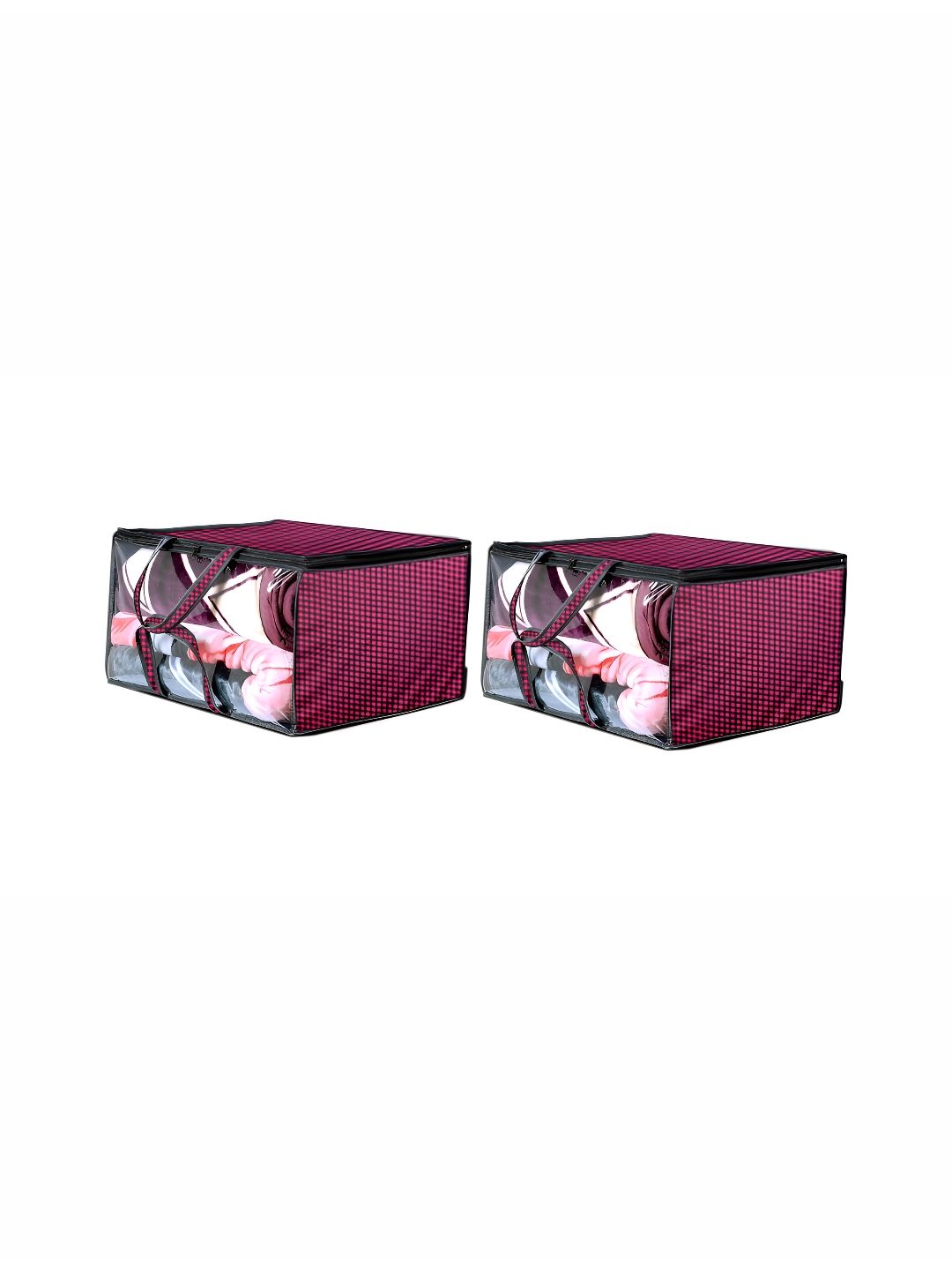Stylista Maroon & White 2 Pieces Checked Water Resistant Zippered Multi-Utility Organisers