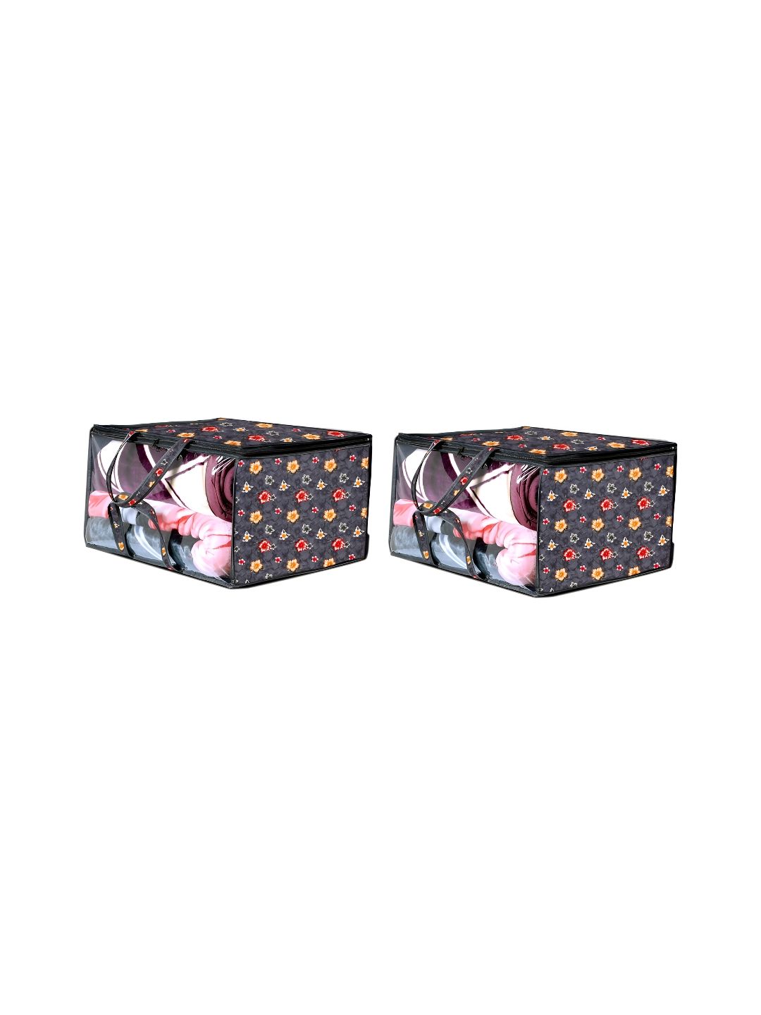 Stylista Grey 2 Pieces Floral Printed Water Resistant Zippered Multi-Utility Organisers