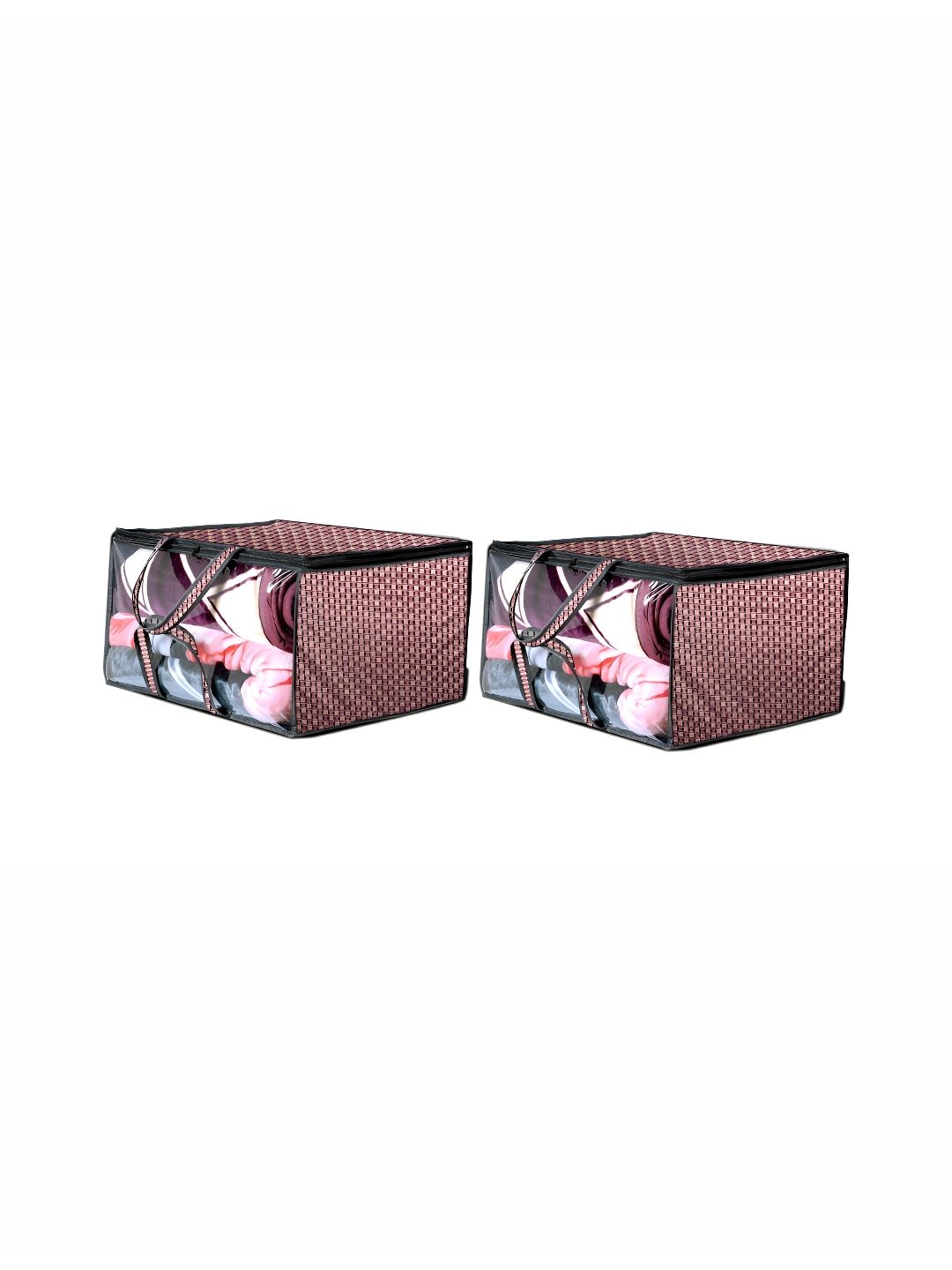 Stylista Maroon & Beige 2 Pieces Checked Water Resistant Zippered Multi-Utility Organisers
