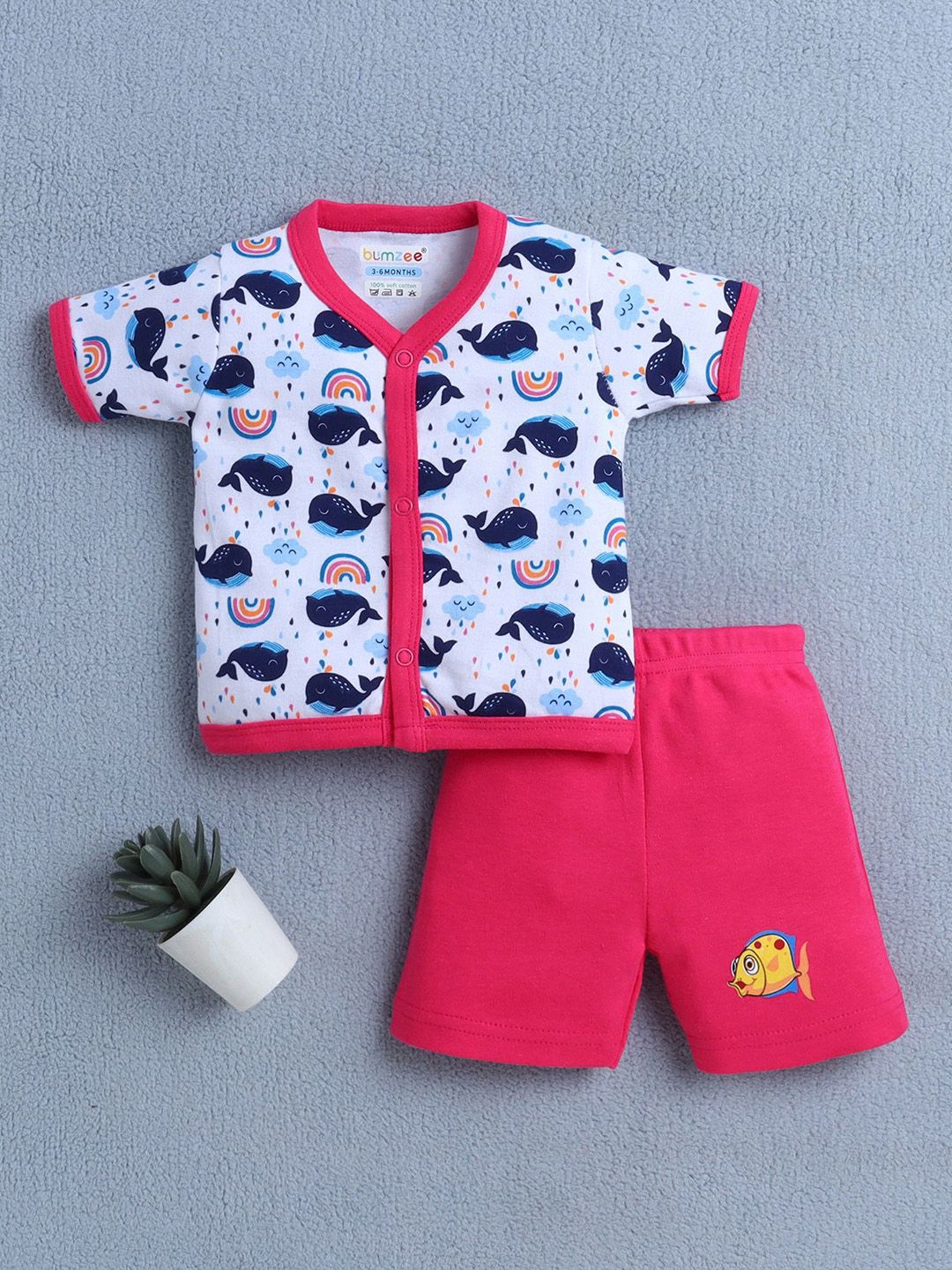 BUMZEE Girls Printed Short Sleeves Pure Cotton Shirt With Shorts
