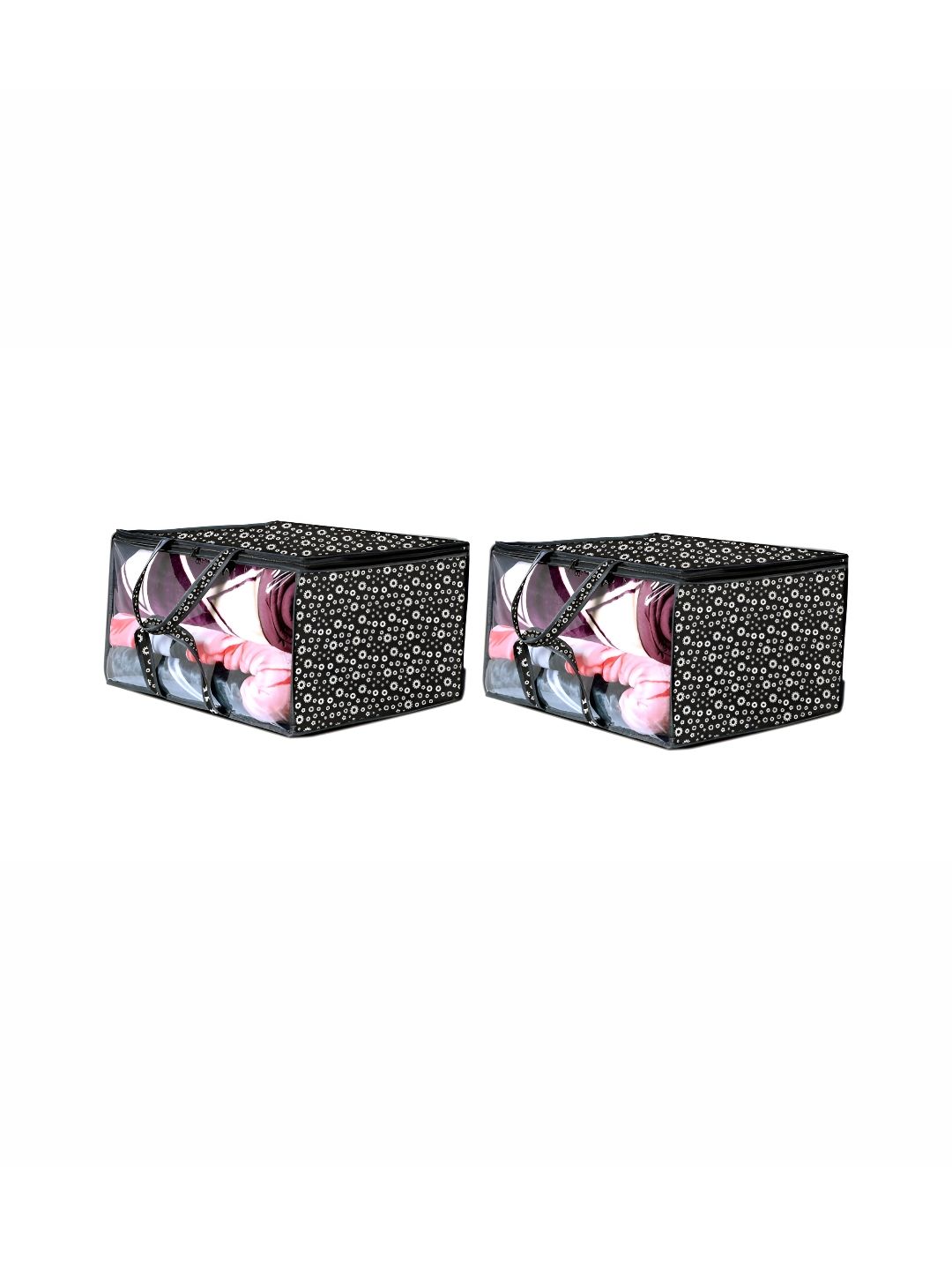 Stylista Black 2 Pieces Floral Printed Water Resistant Zippered Multi-Utility Organisers