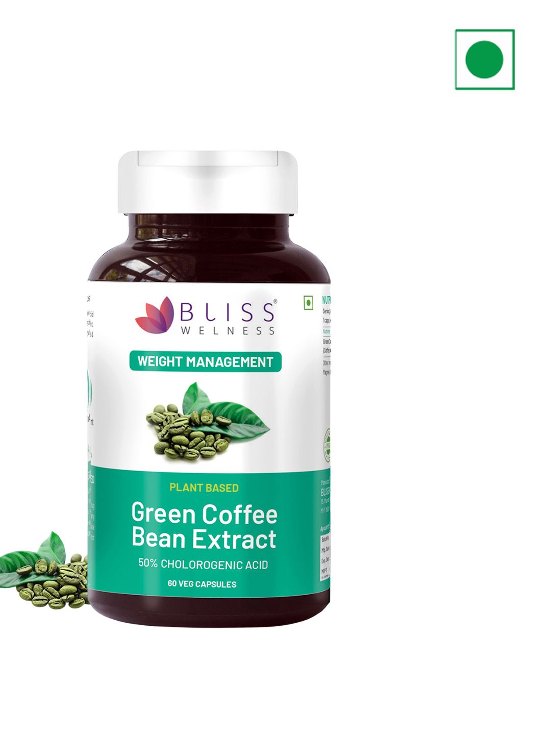 Bliss Welness Green Coffee Bean Extract Antioxidant Support Capsules - 60 Capsules