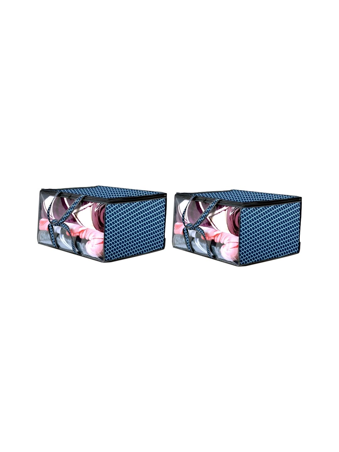 Stylista Blue 2 Pieces Checked Water Resistant Zippered Multi-Utility Organisers