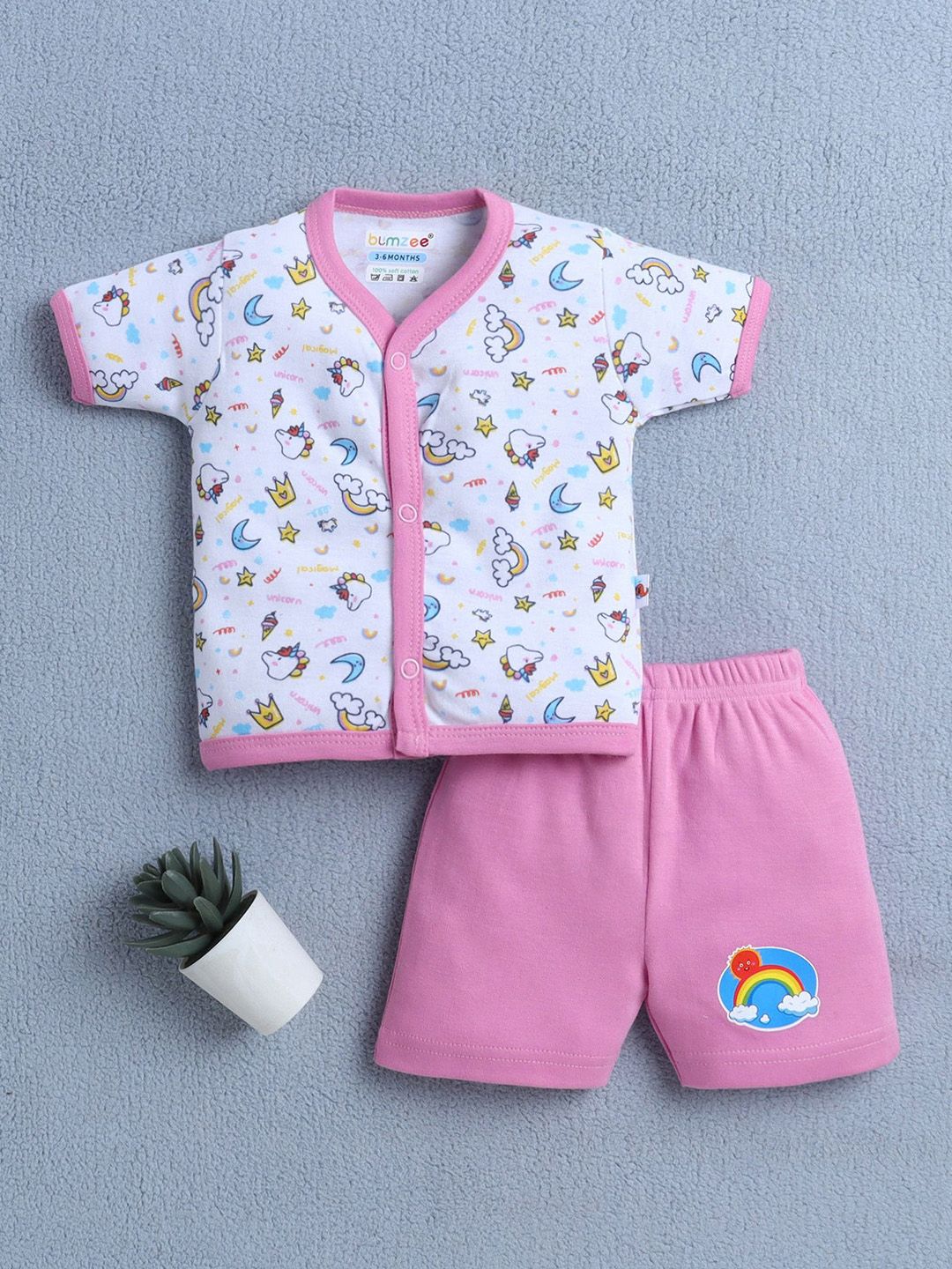 BUMZEE Girls Printed V-Neck Pure Cotton Shirt With Shorts