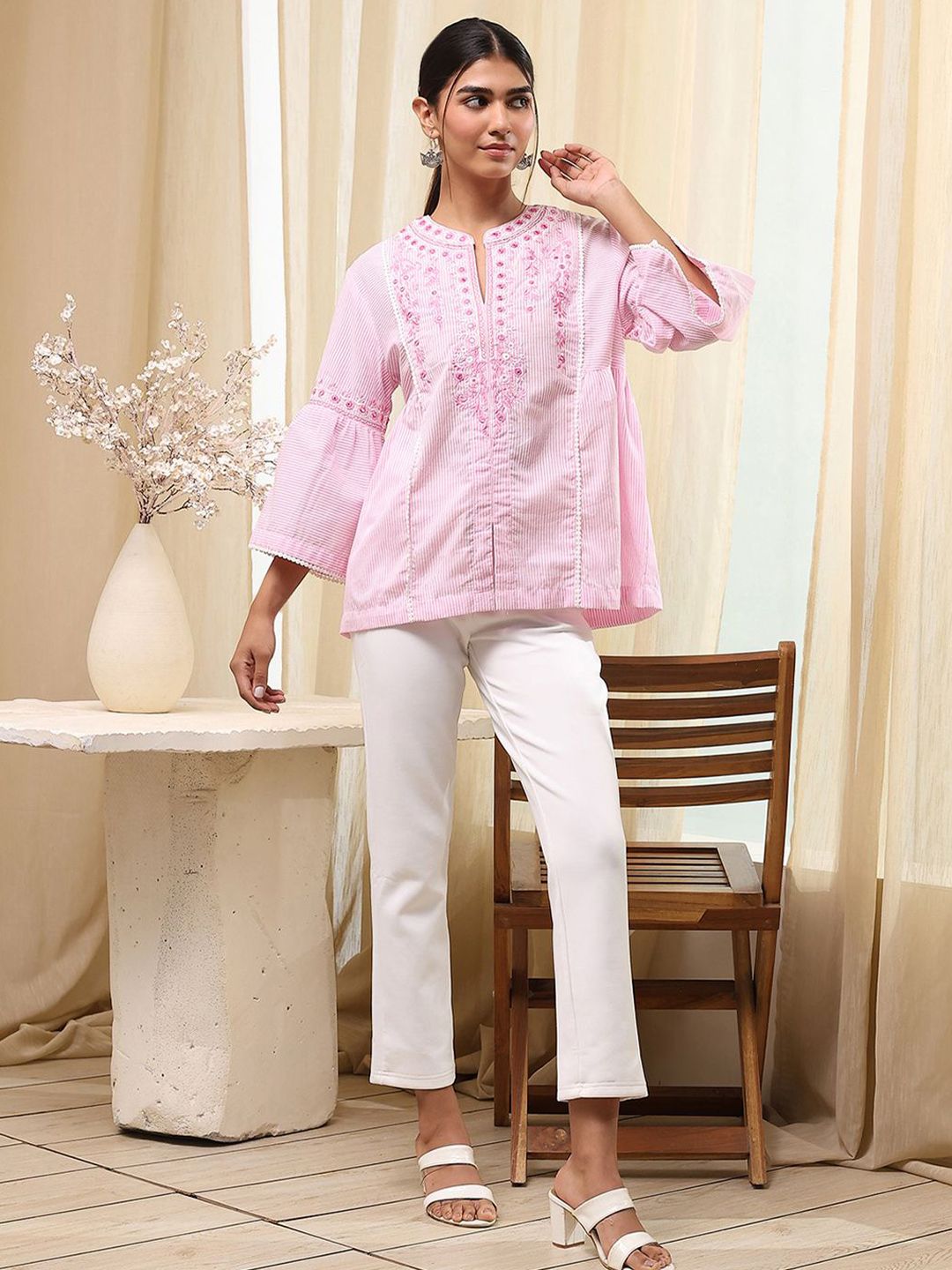 Biba Biba Women Ethnic Motifs Embroidered Pure Cotton Thread Work Kurti