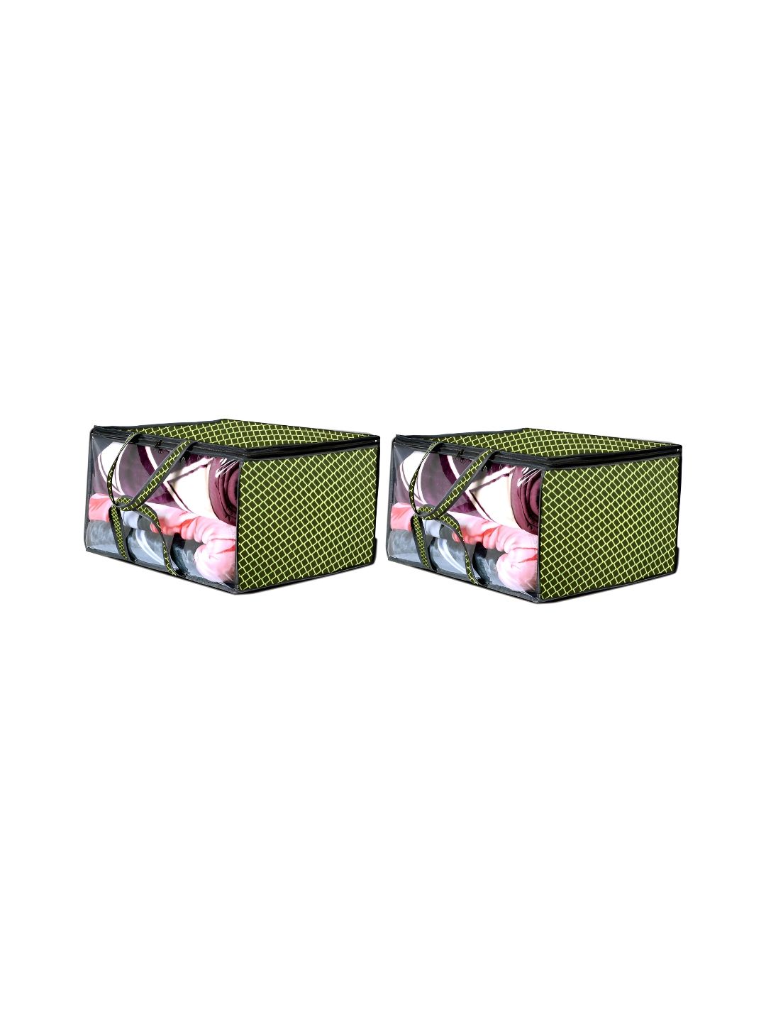 Stylista Green & Black 2 Pieces Checked Water Resistant Zippered Multi-Utility Organisers