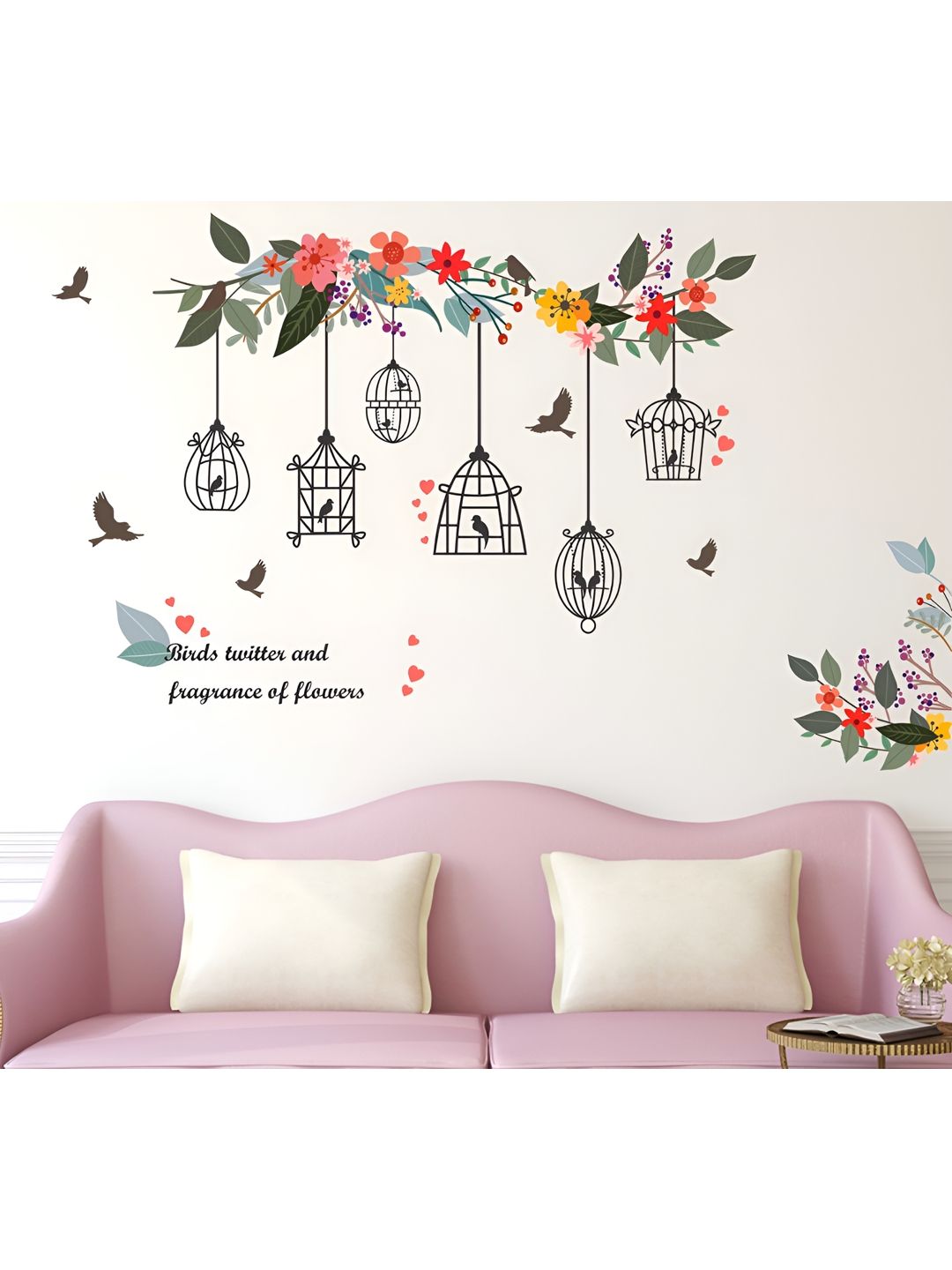 LANSTICK LANSTICK Black & Red Self Adhesive Tree With Birds & Cage Wall Sticker
