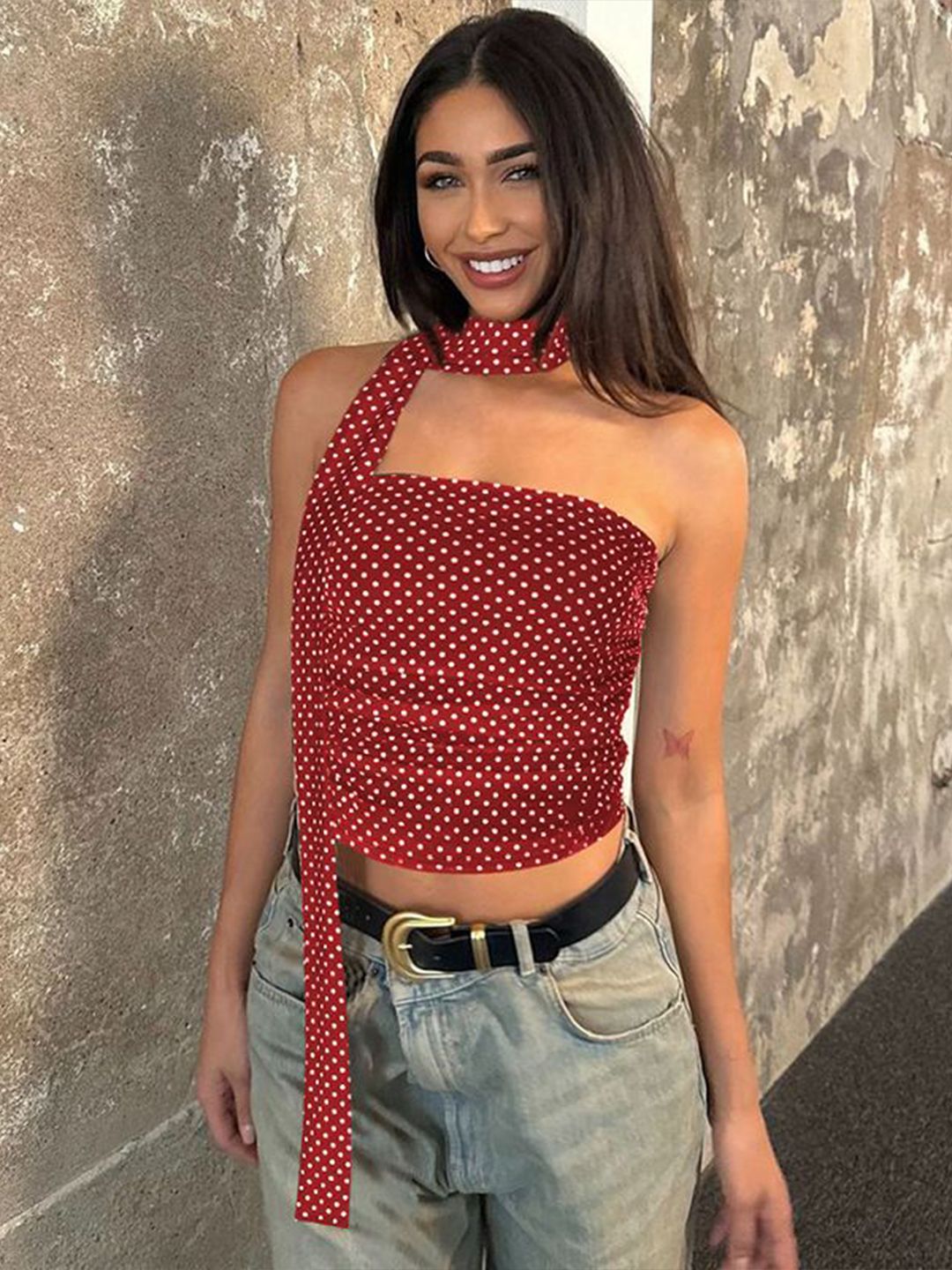 Buy StyleCast x Revolte Women Polka Dot Print Scarf Neck Tube Top