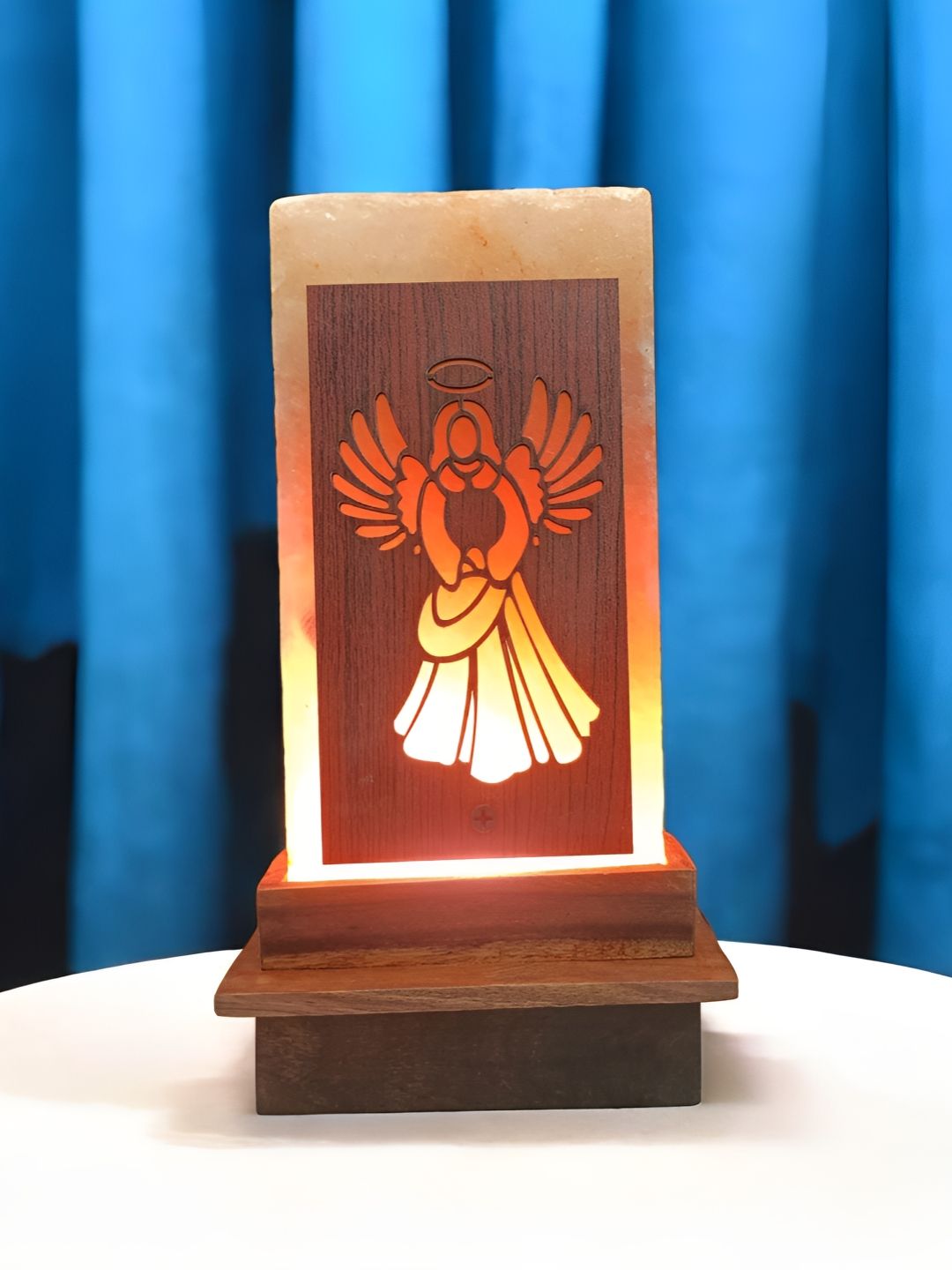 GLOBAL AROMA Warm Yellow Wood Rectangle Textured High Quality Electrical Table Lamps