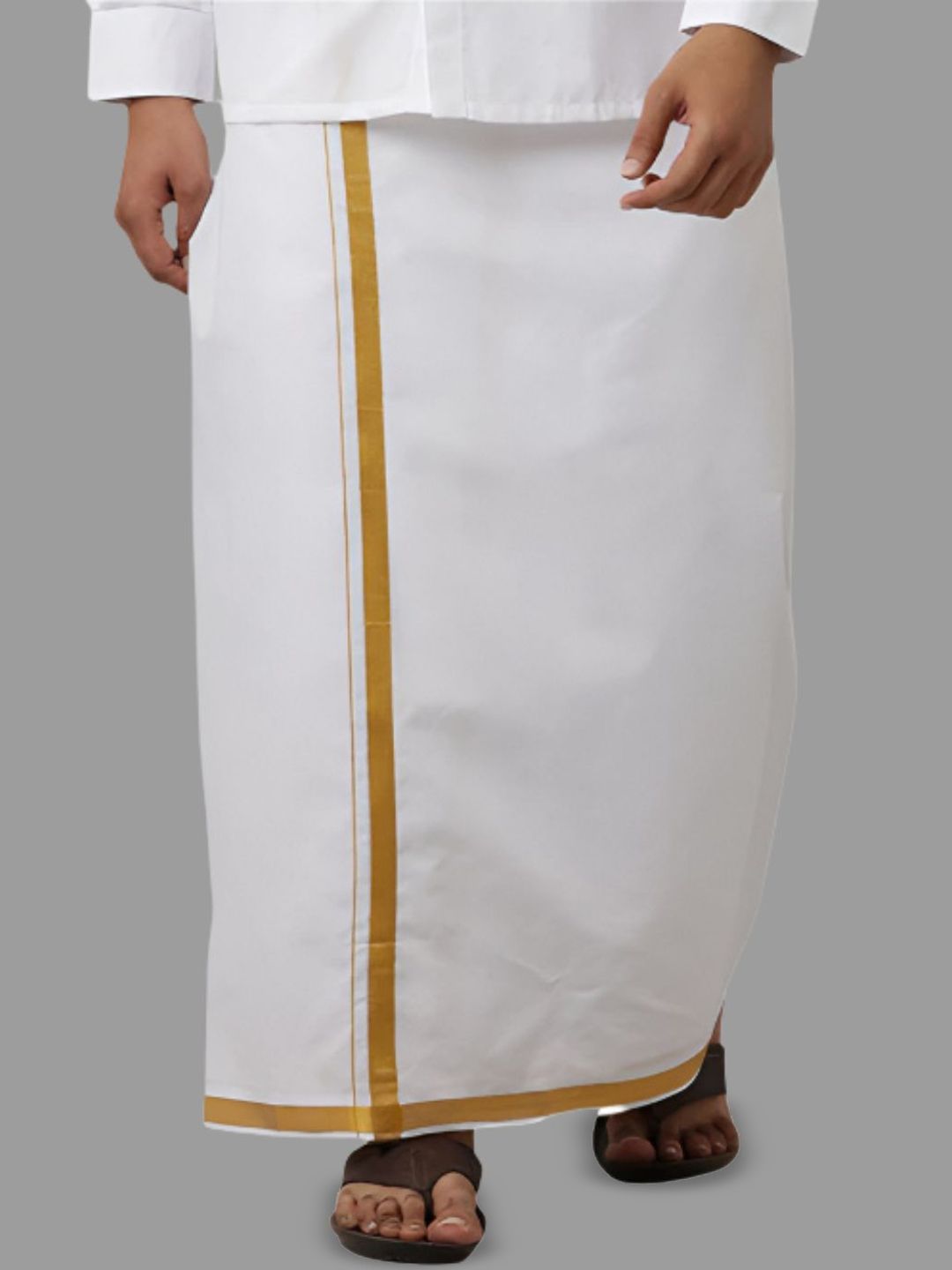 Viveagham Men Pure Cotton Single Layer Dhoti with Jari Border