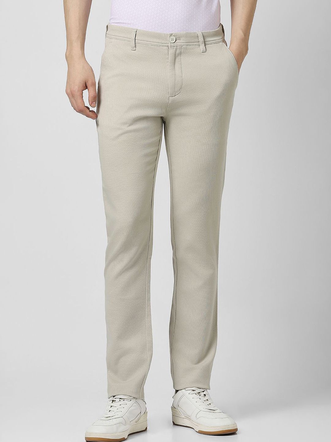 Peter England Casuals Men Textured Slim Fit Cotton Trousers
