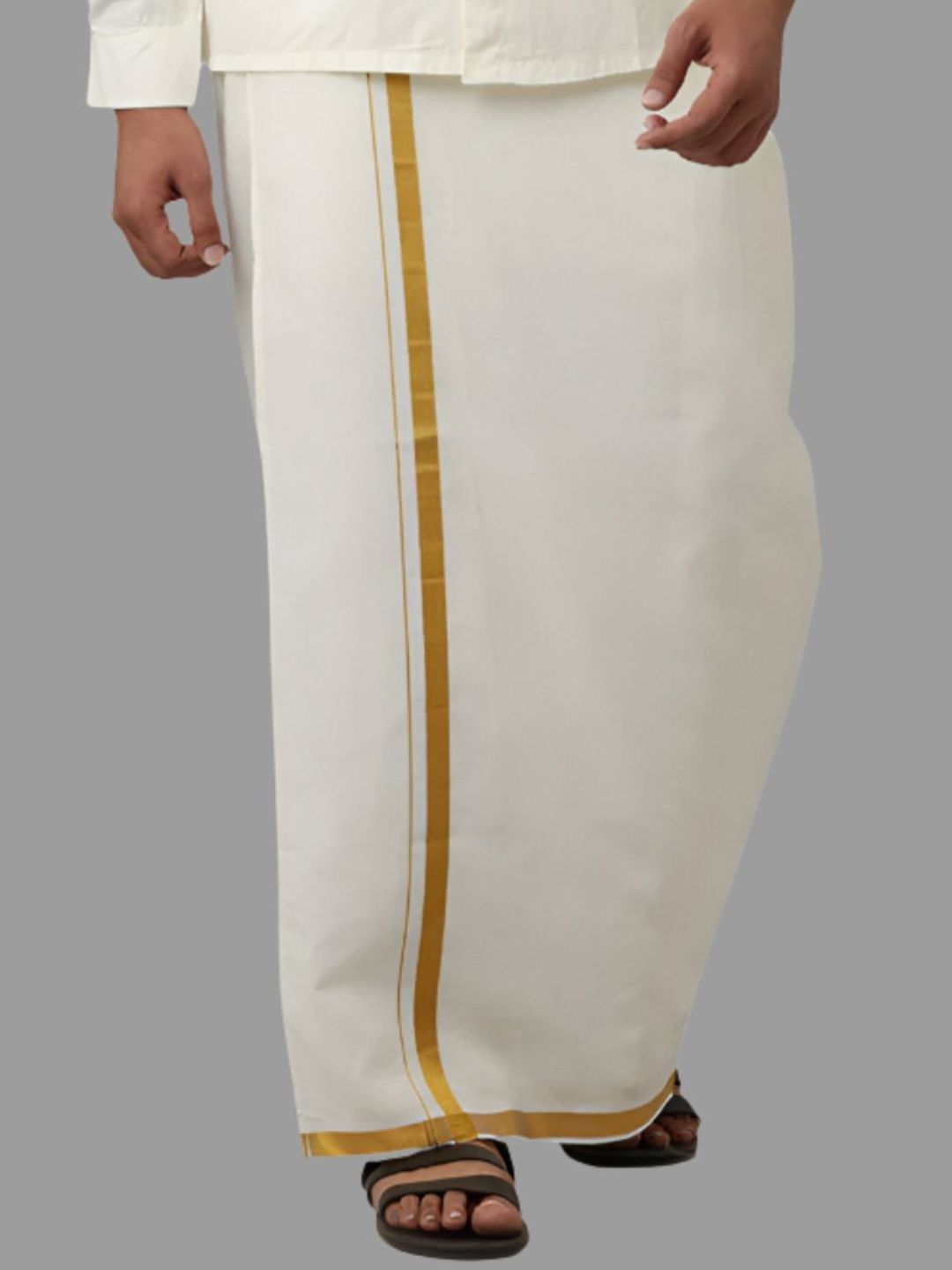 VIVEAGHAM Men 1/2" Gold Jari Border Single Layer Dhoti