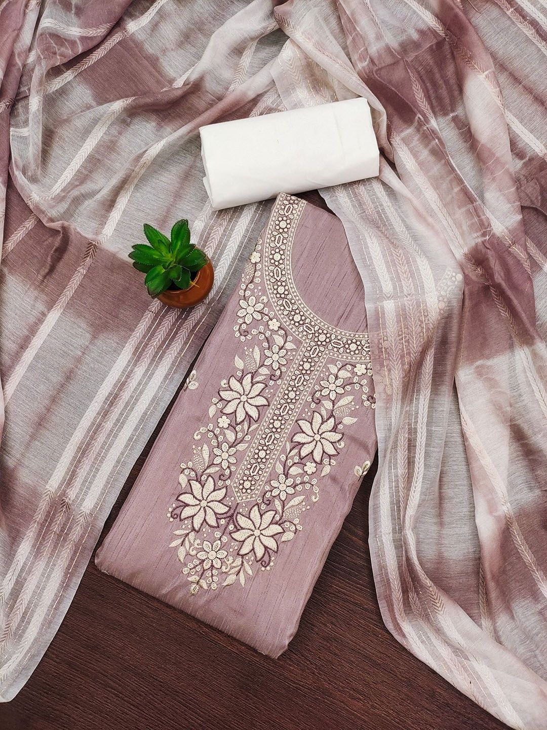 LeeliPeeri Designer Floral Embroidered Sequinned Unstitched Dress Material