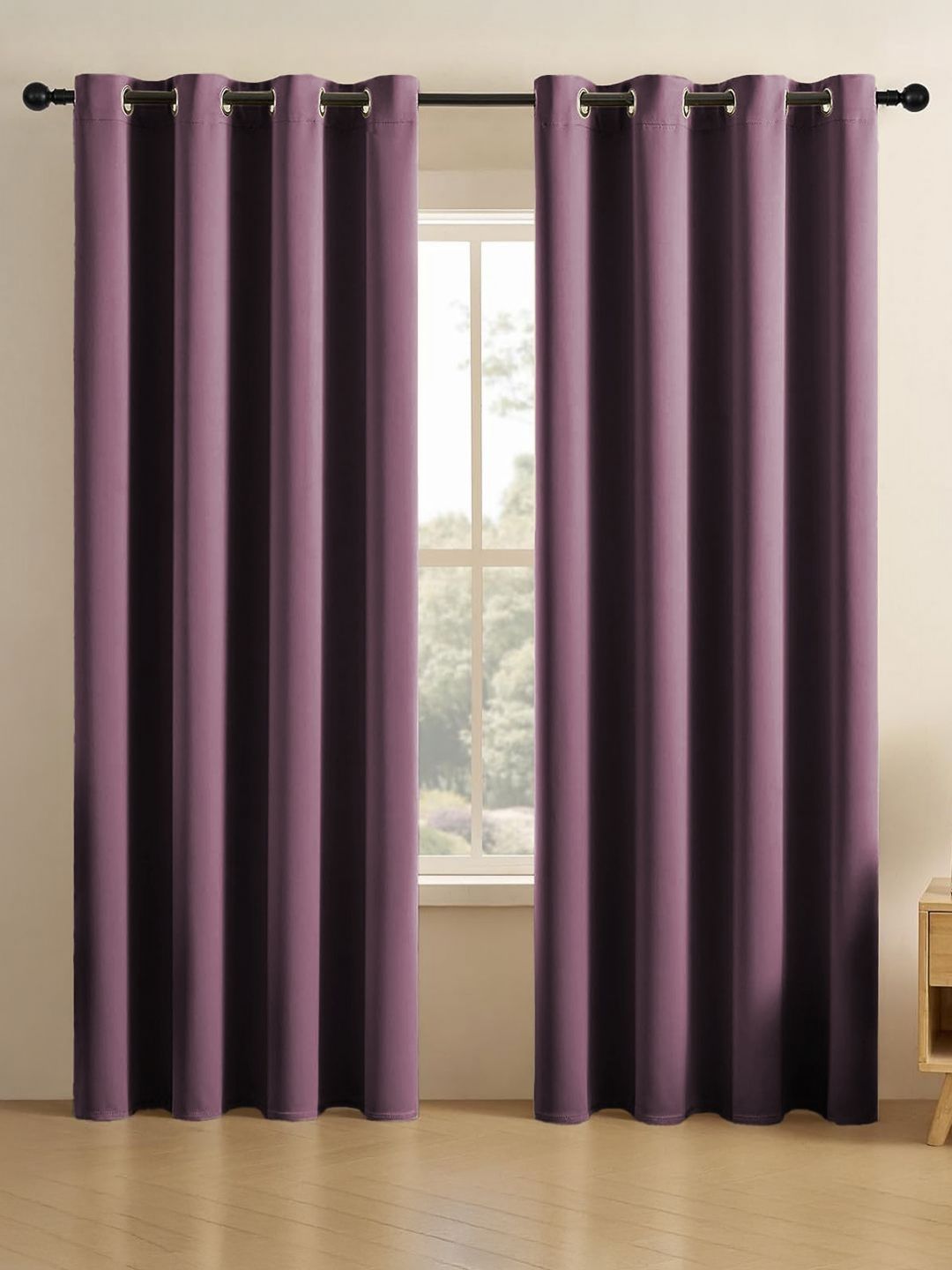 LINENWALAS Happy Sleeping Purple 2 Pieces Black Out Door Curtain