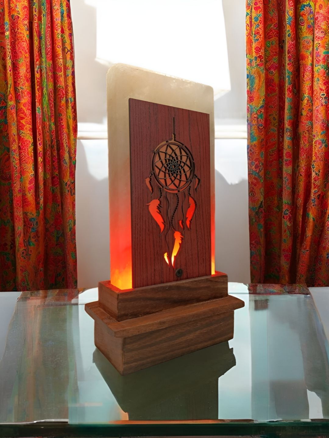 GLOBAL AROMA Warm Yellow Wood Rectangle Textured High Quality Electrical Table Lamps
