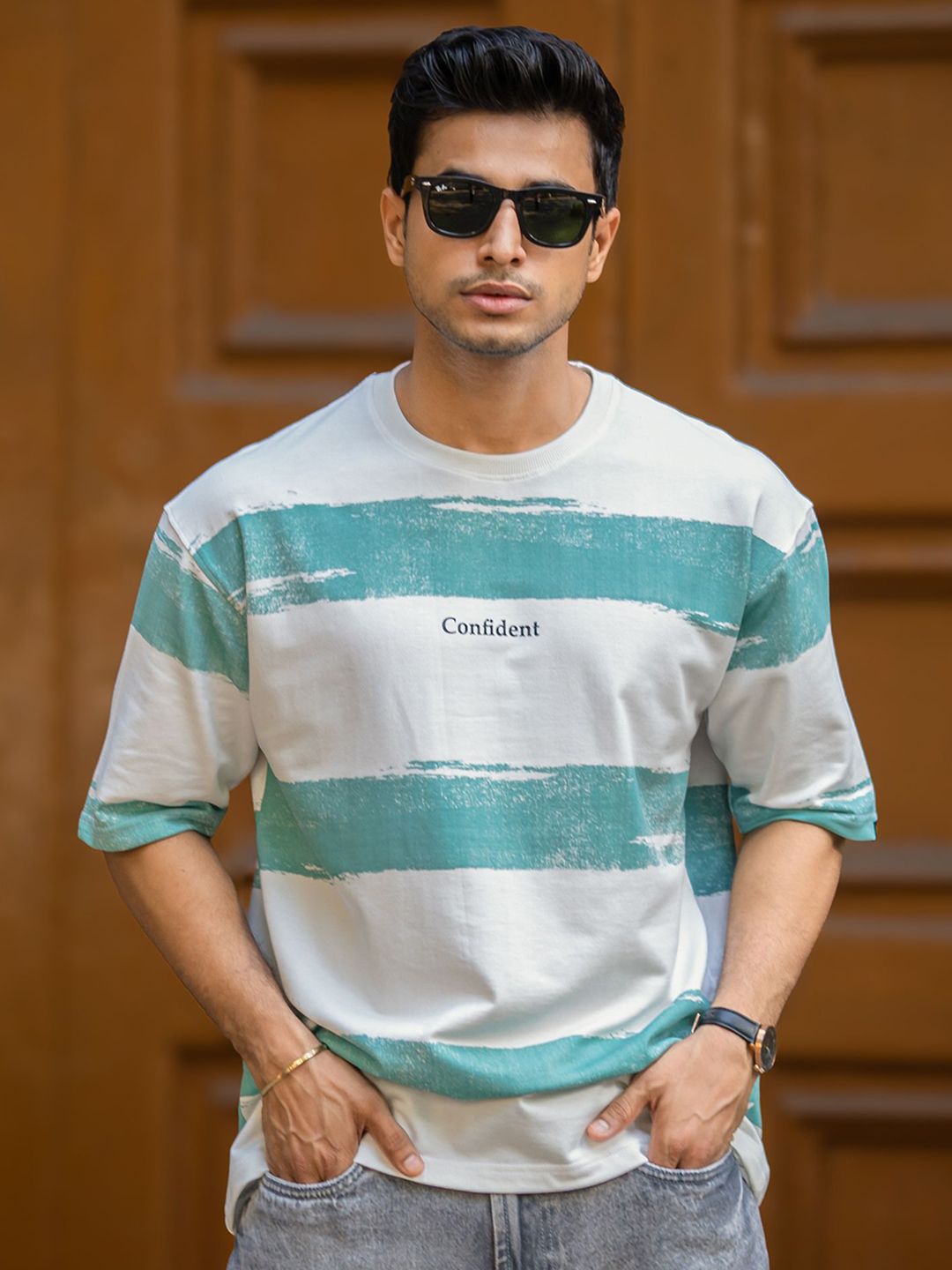 Maniac Men Striped Round Neck T-shirt