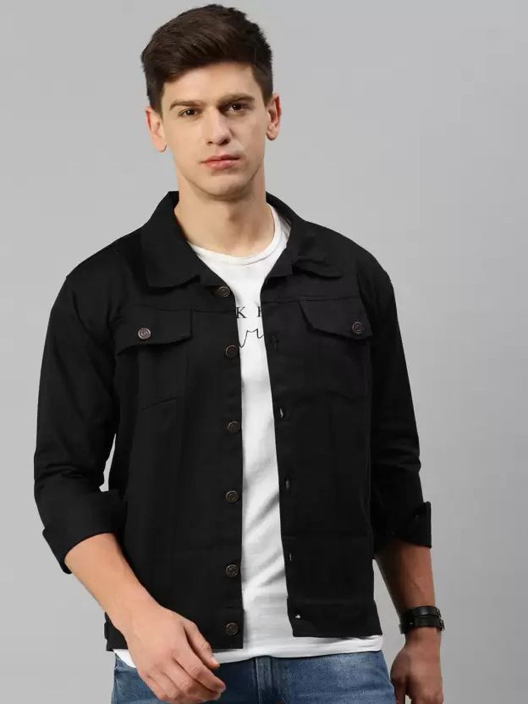 KLIZEN Men Typography Printed Denim Cotton Jacket