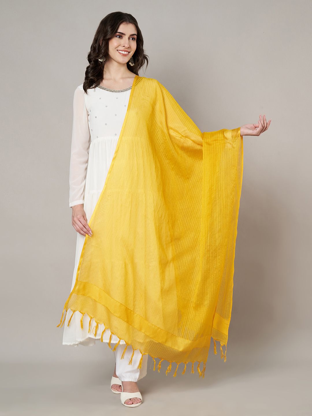 MUFFLY Striped Cotton Doriya Dupatta