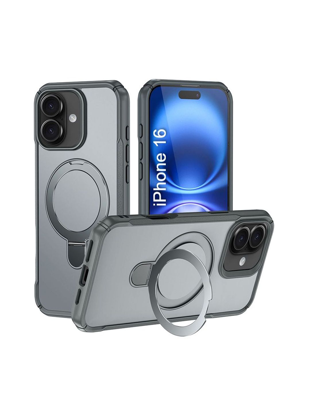 Luxury Kase Solid iPhone 16 360 Rotating Kickstand Mag-Safe Rugged Armor Back Case
