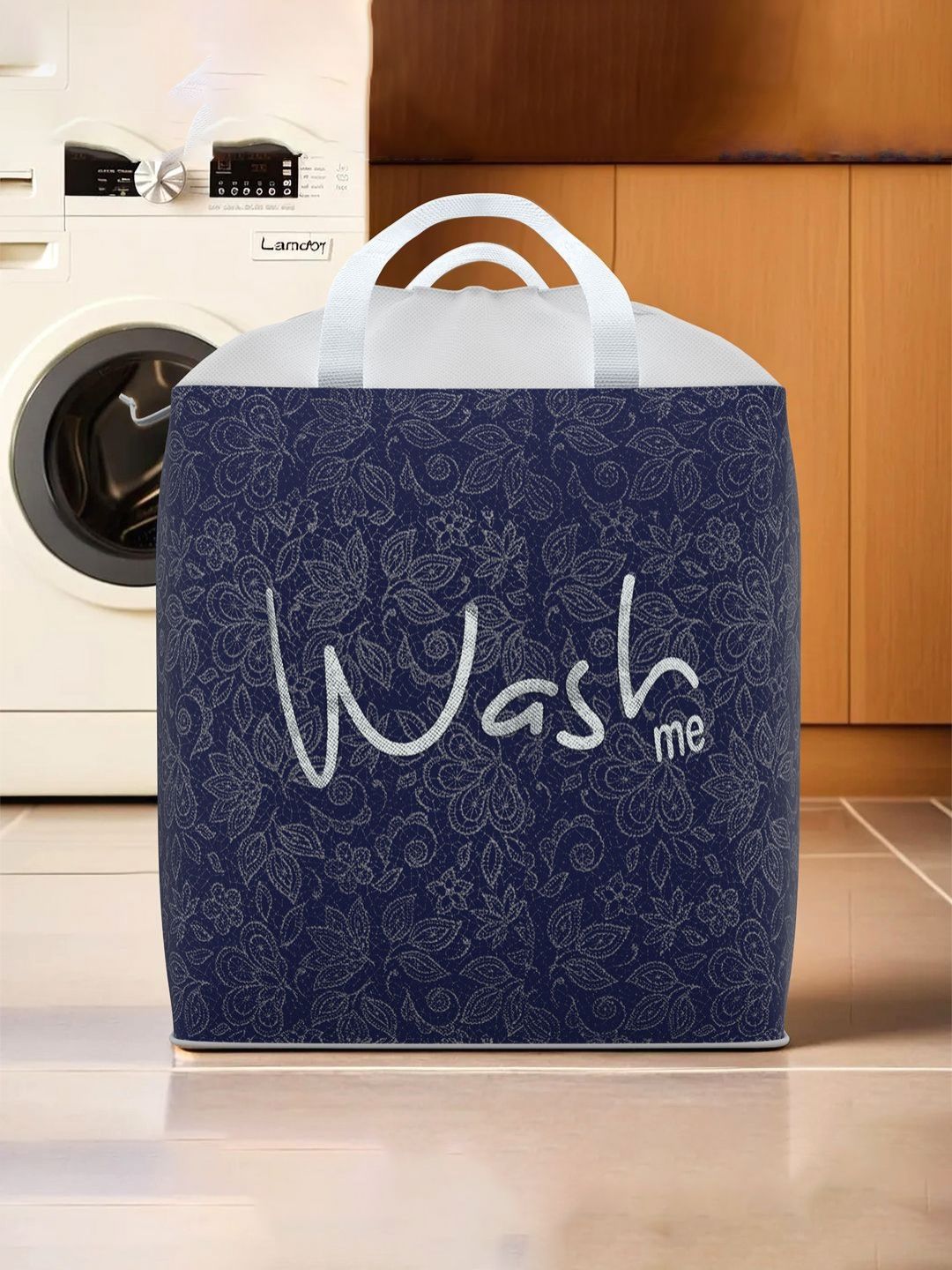 Myntra Elegant Homes Navy Blue & White Printed Foldable Laundry Bags - 106 L