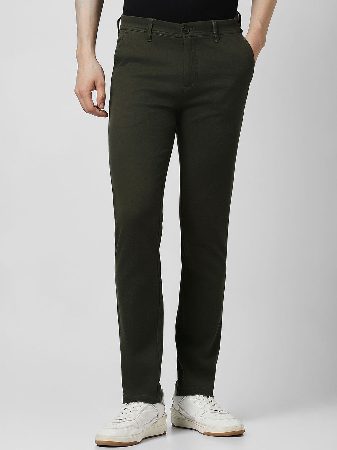 Peter England Casuals Men Textured  Slim Fit Trousers