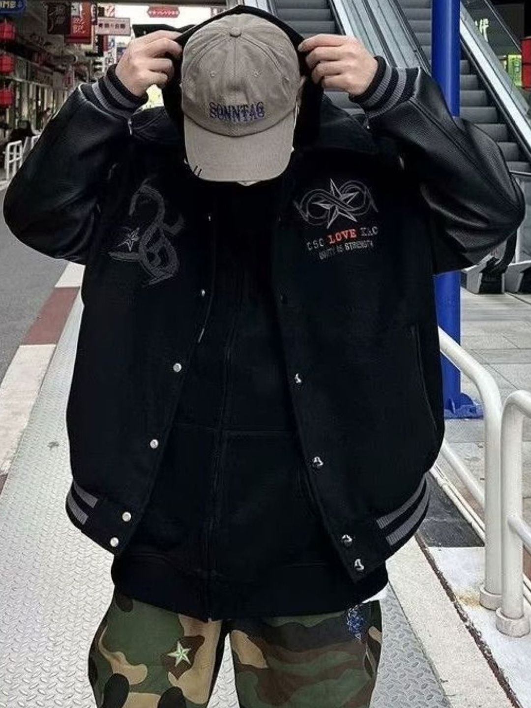 KPOP Men Graphic Printed Hooded Open Front Jacket
