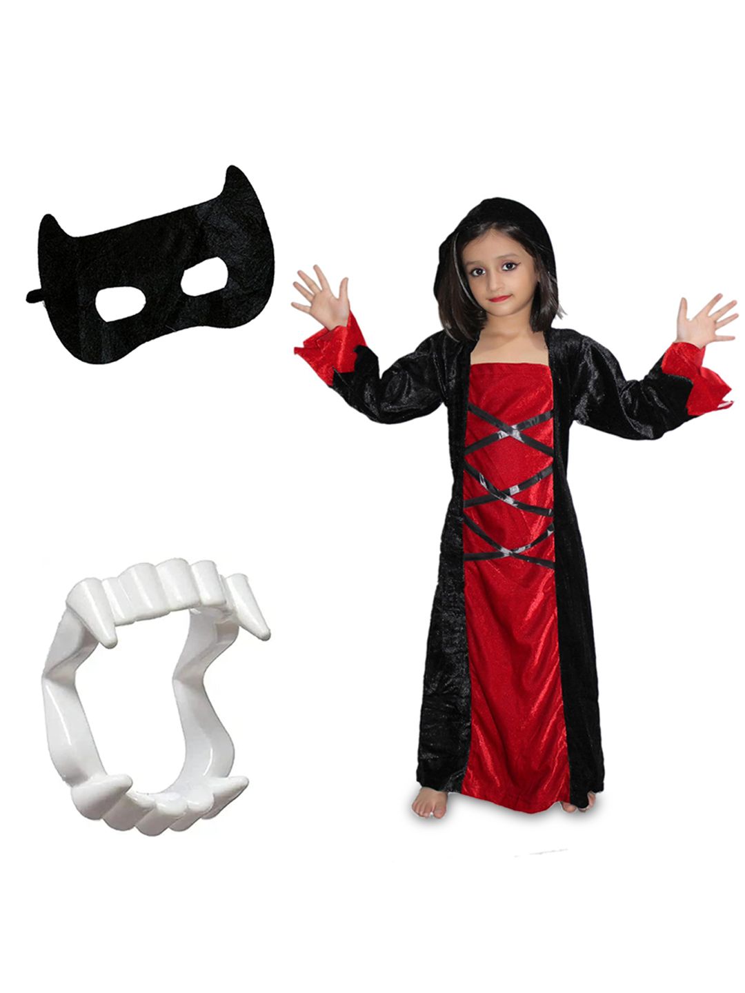 Kaku Fancy dresses Girls Halloween Cosplay Witch Costume Gown With Teeth & Mask