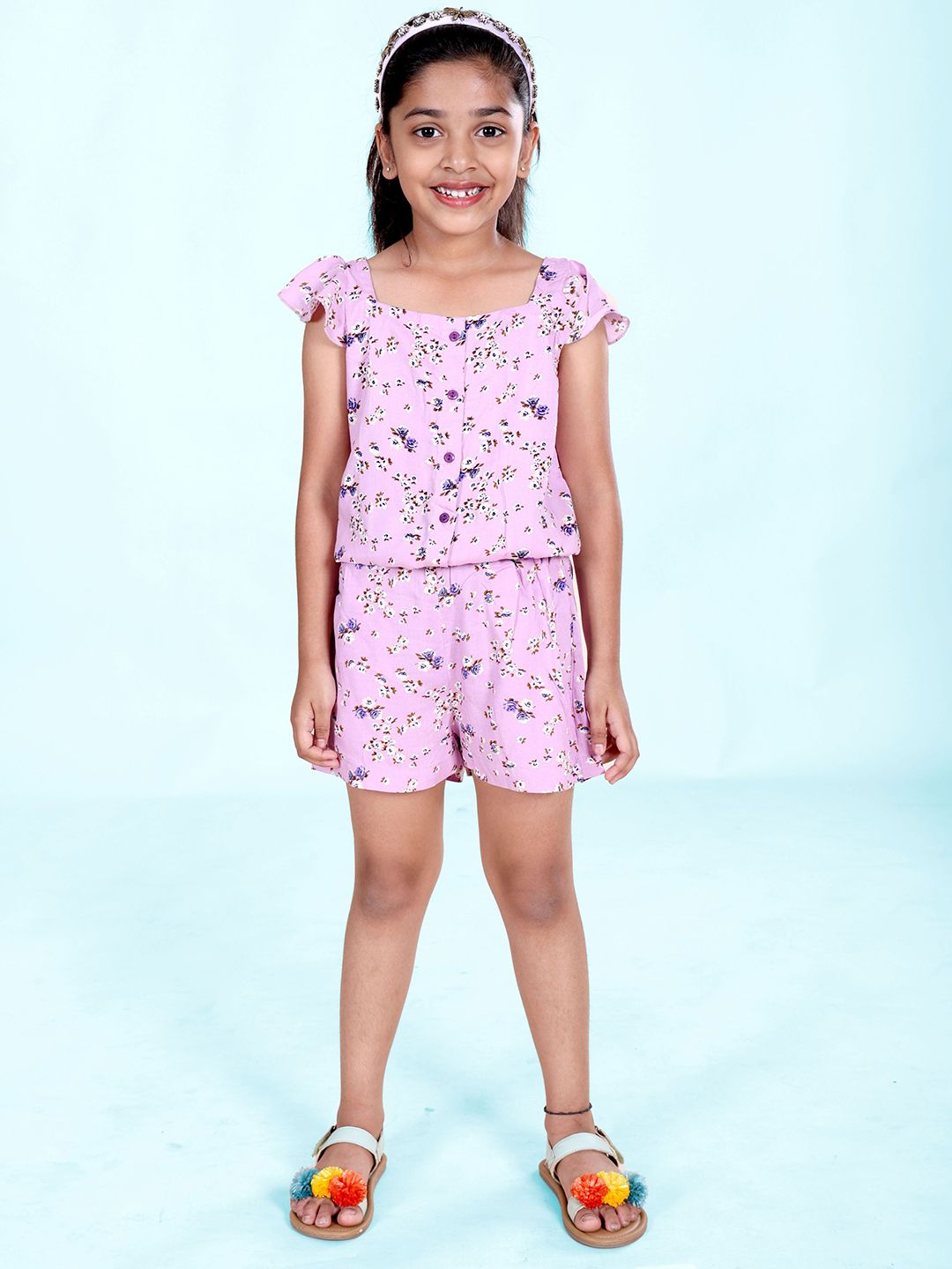KiddoPanti Girls Printed Jumpsuit
