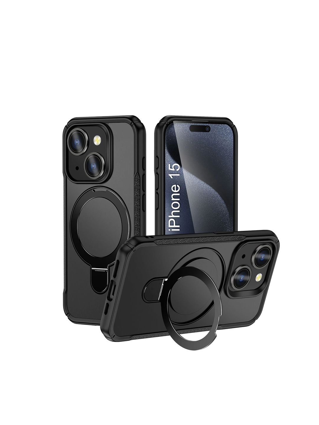 Luxury Kase Solid iPhone 15 360 Rotating Kickstand Mag-Safe Rugged Armor Back Case