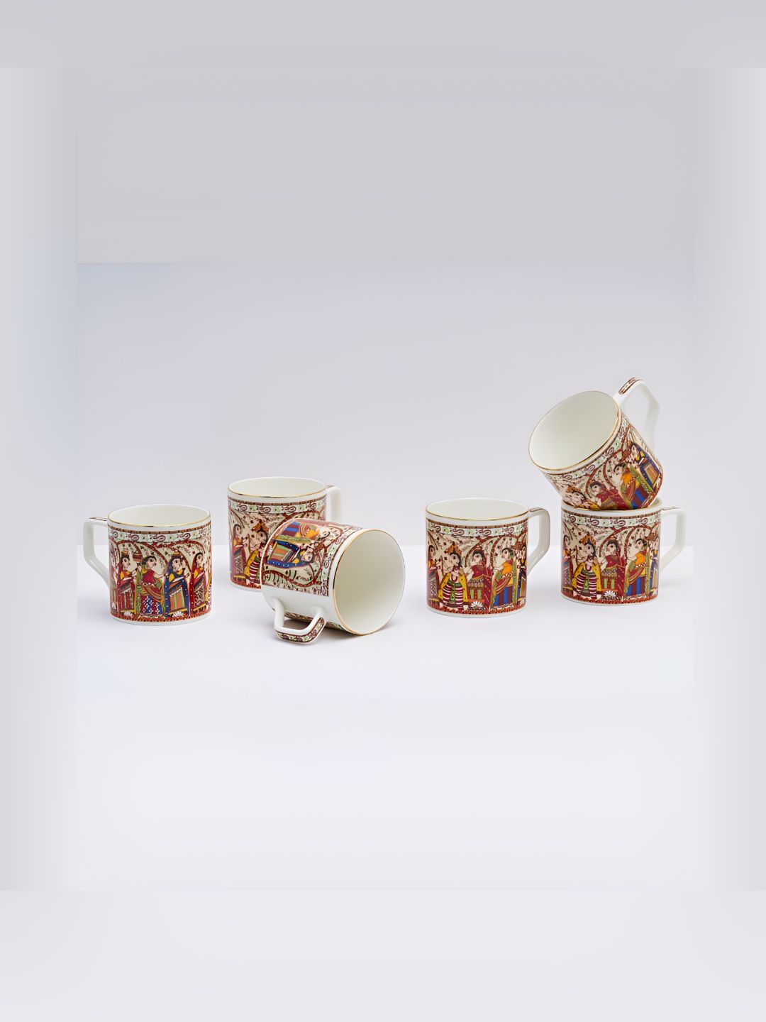 GOLDEN QUEEN'S Brown Ethnic Motifs Ceramic Handmade 6 Piece Cups-200ml