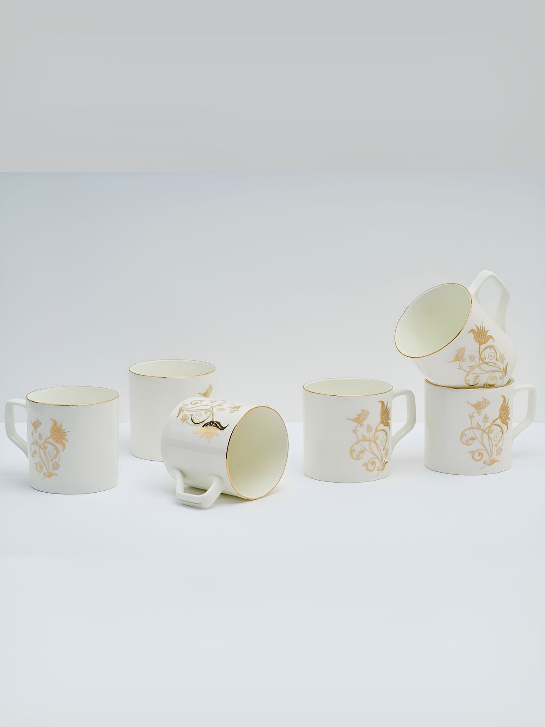 GOLDEN QUEEN'S Gold Floral Ceramic Hand-Painted 6 Piece Cups-350ml