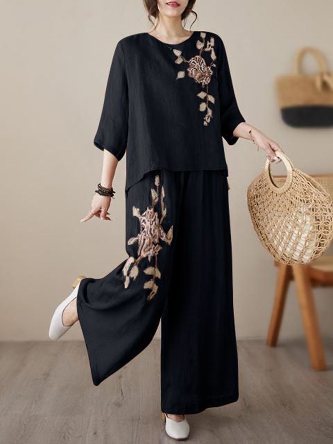 DressBerry Fashion Round Neck Shirt With Trousers Co-Ords