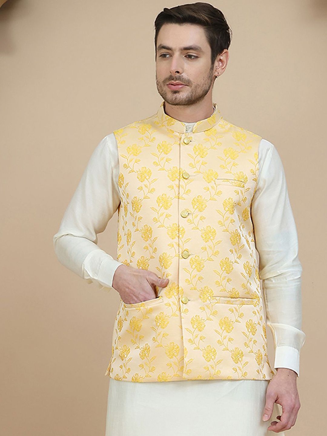 Jompers Embossed Woven Nehru Jacket