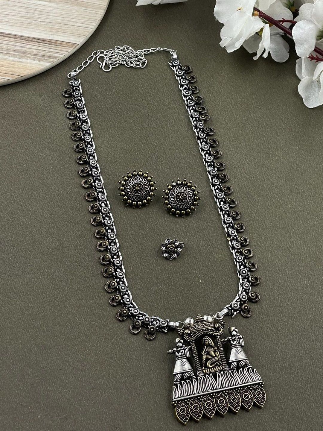 NAMAN ARTS Silver Plated Oxidised Jewellery Set