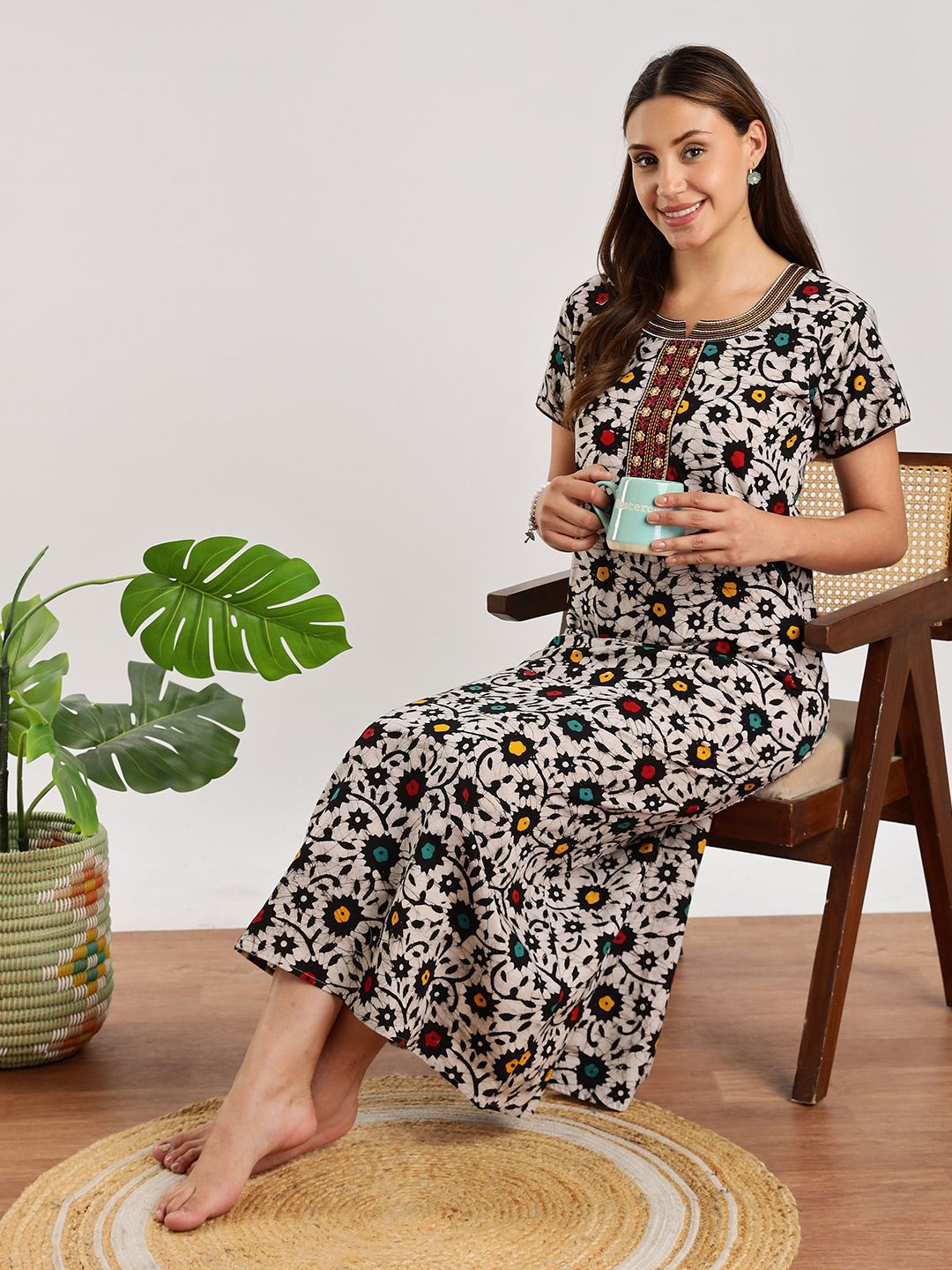 9shines Label Batik Print Pure Cotton Traditional Nightdress