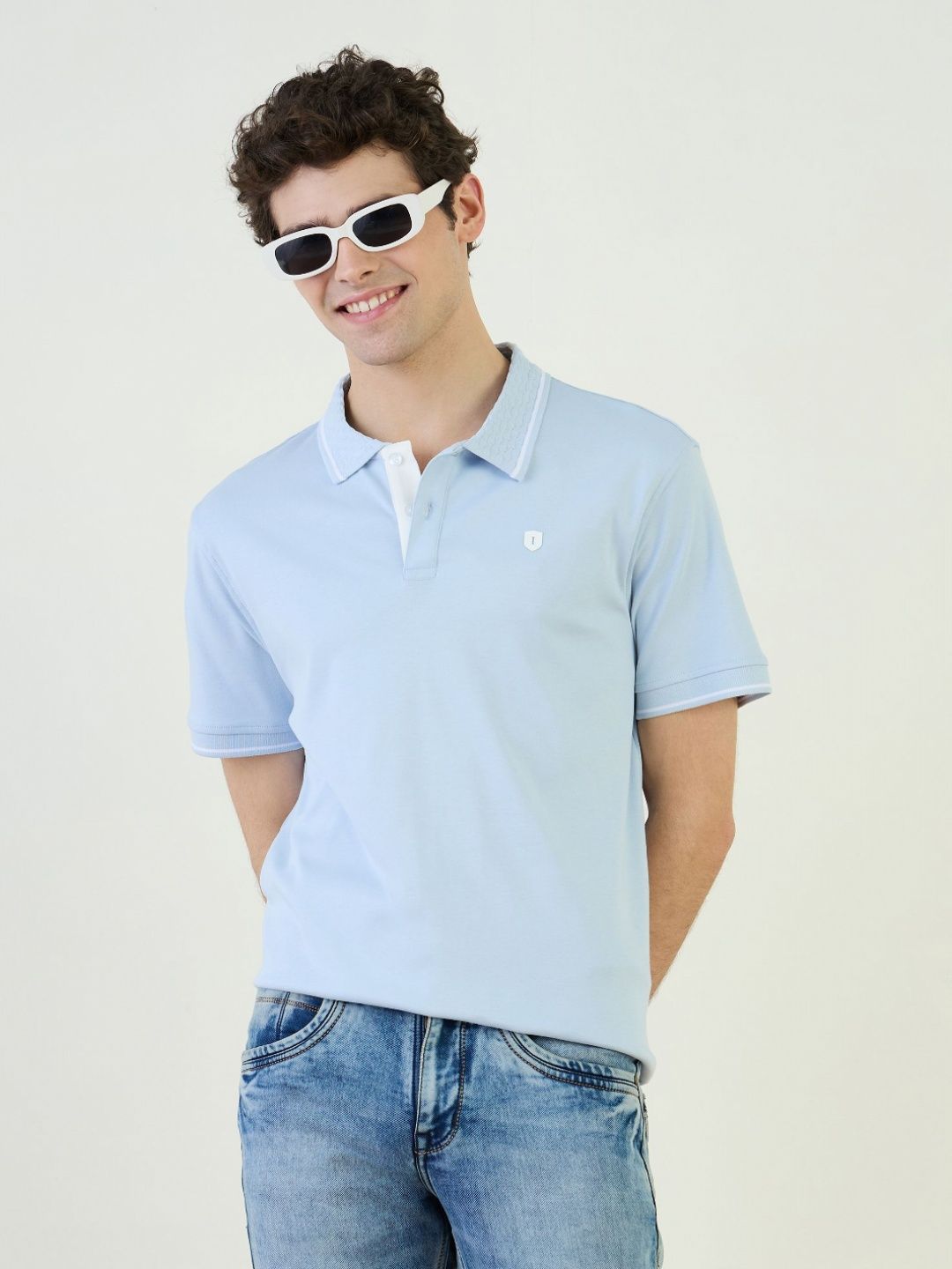 Iconic Textured Polo Collar Short Sleeves Cotton T-shirt