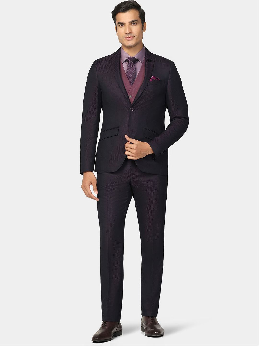 Blackberrys Blackberrys Self Design 3 Piece Slim Fit Party Suits