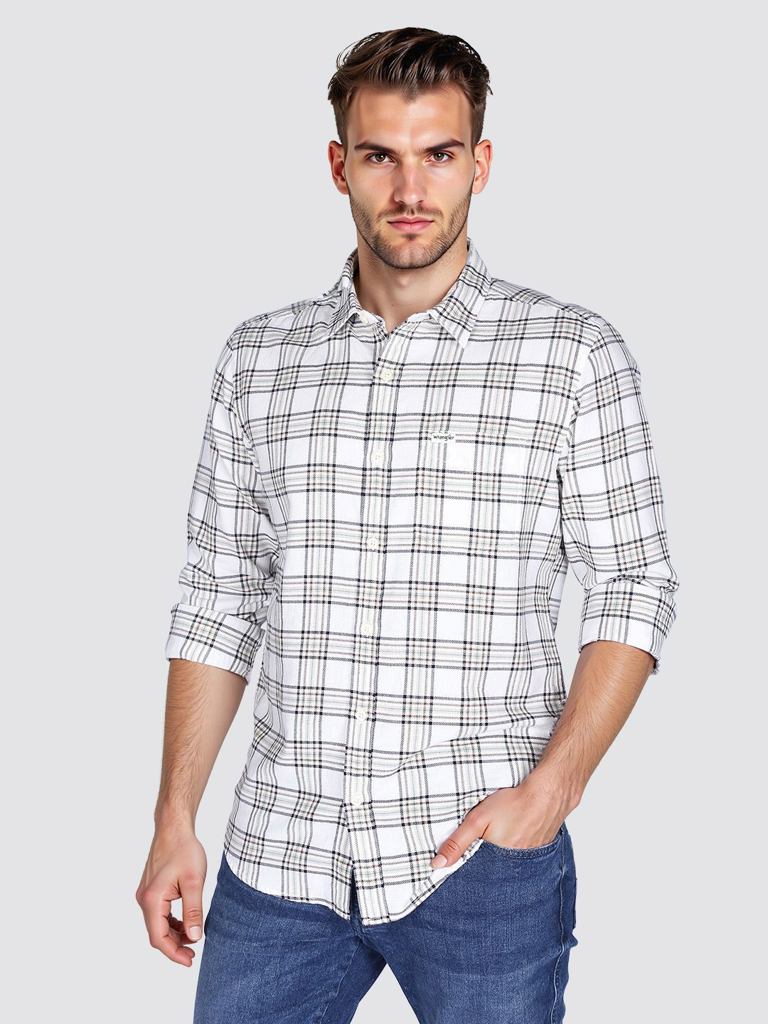 Wrangler Men Cotton Checked Casual Regular Fit Shirt
