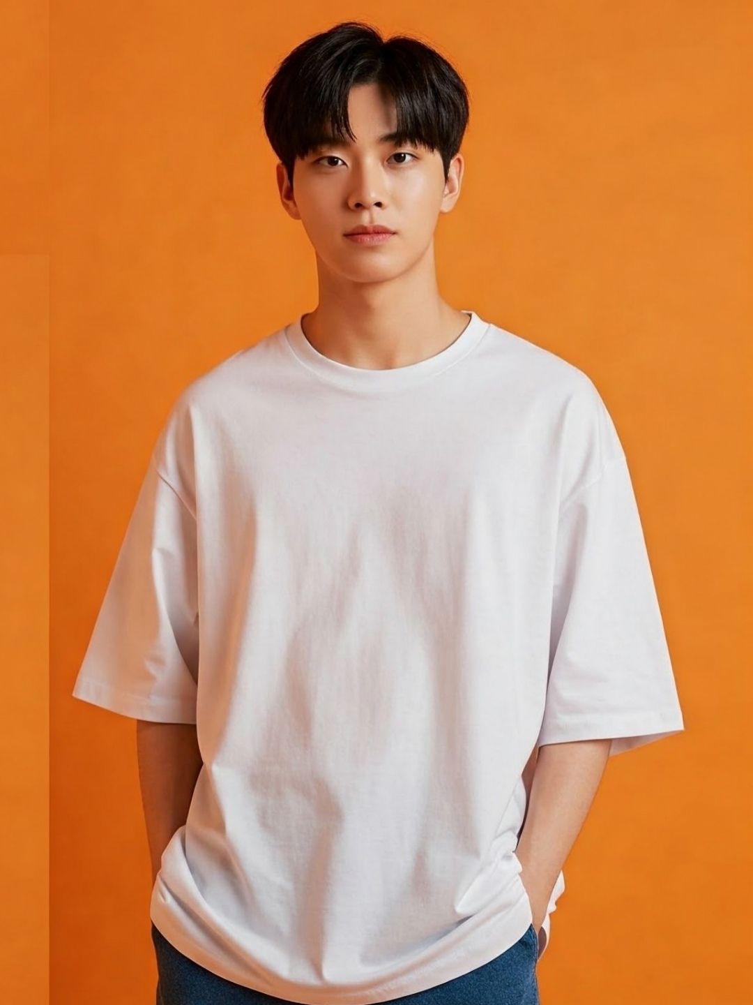 SMAN Round Neck Drop-Shoulder Sleeves Cotton Oversized Casual T-shirt