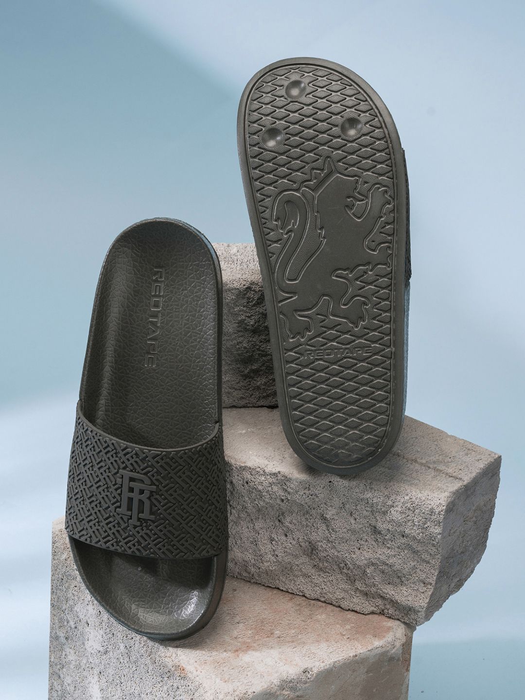 Red Tape Men Self Design Rubber Sliders