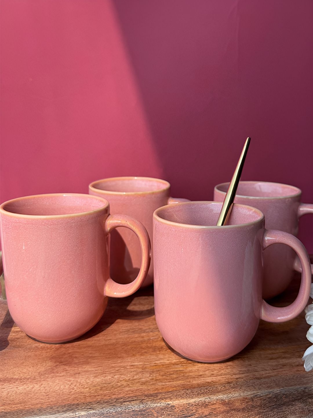 ARAVALII Pink Ceramic Handmade 2 Pieces Mugs-250ml