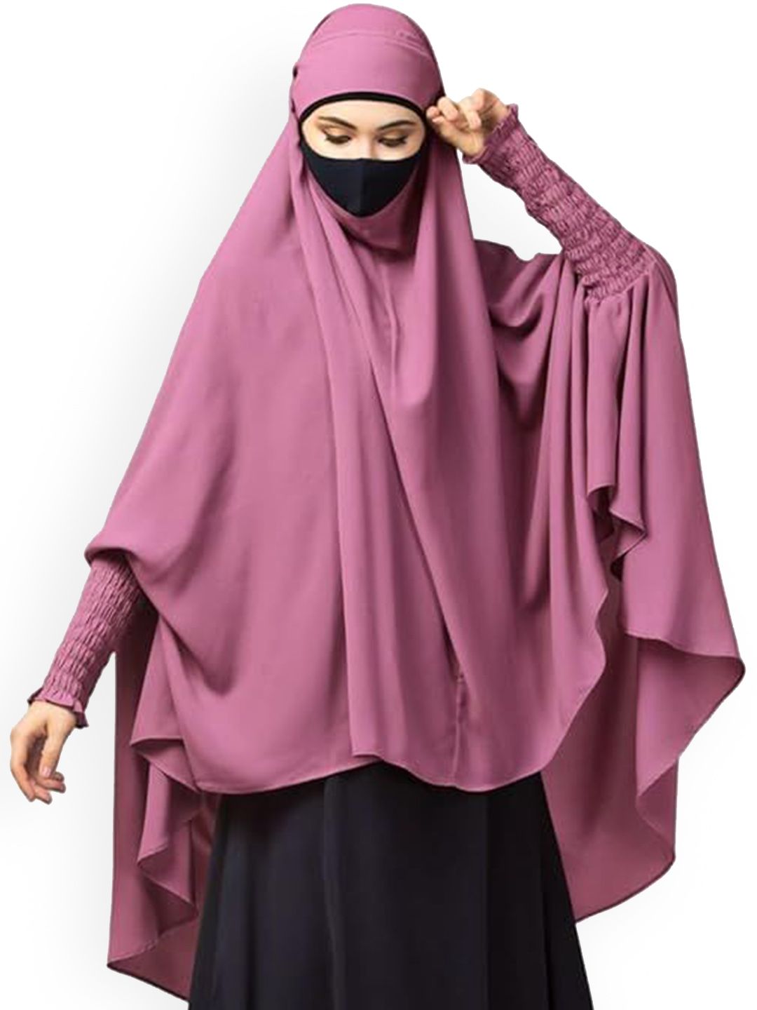 BASHARIYA Long Khimar Hijab for Namaz With Adjustable Mouthpiece
